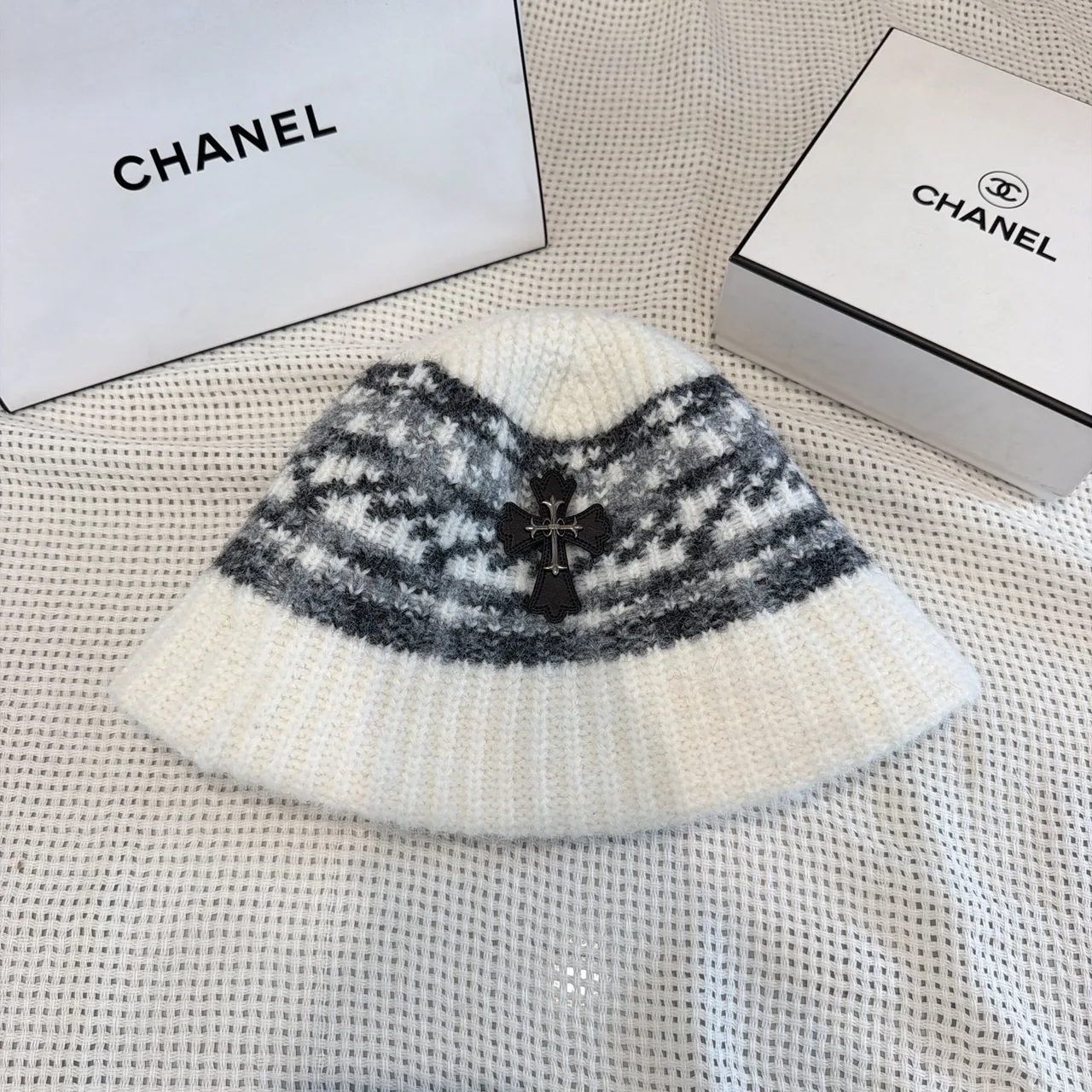 Chrome Hearts Knit Bucket Hat in White & Black & Red & Brown & Beige · view 1