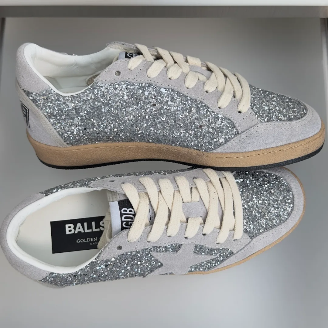 Golden Goose Cowhide Ball Star Sneakers in Silver · view 5