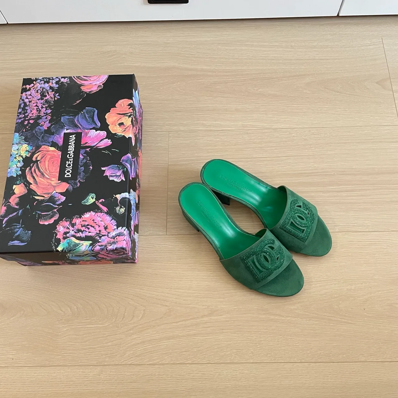 Dolce & Gabbana Sheepskin Heel Mules in Green · view 3