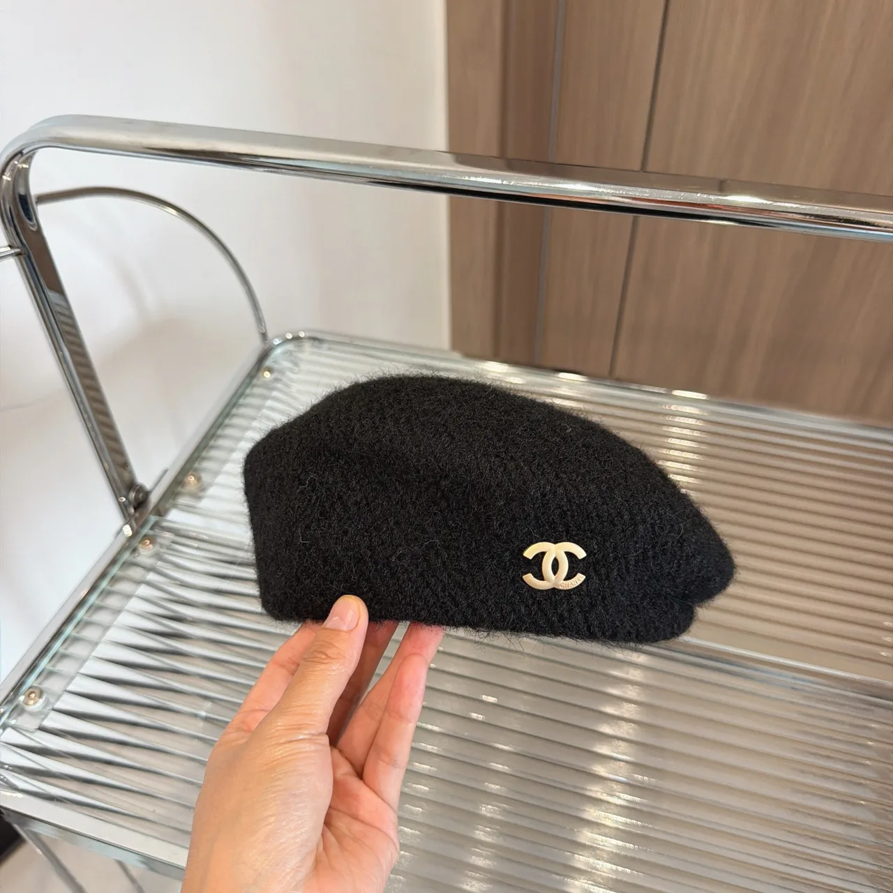 Chanel CC Beret in Grey & Burgundy & Brown & Black & Cream · view 4