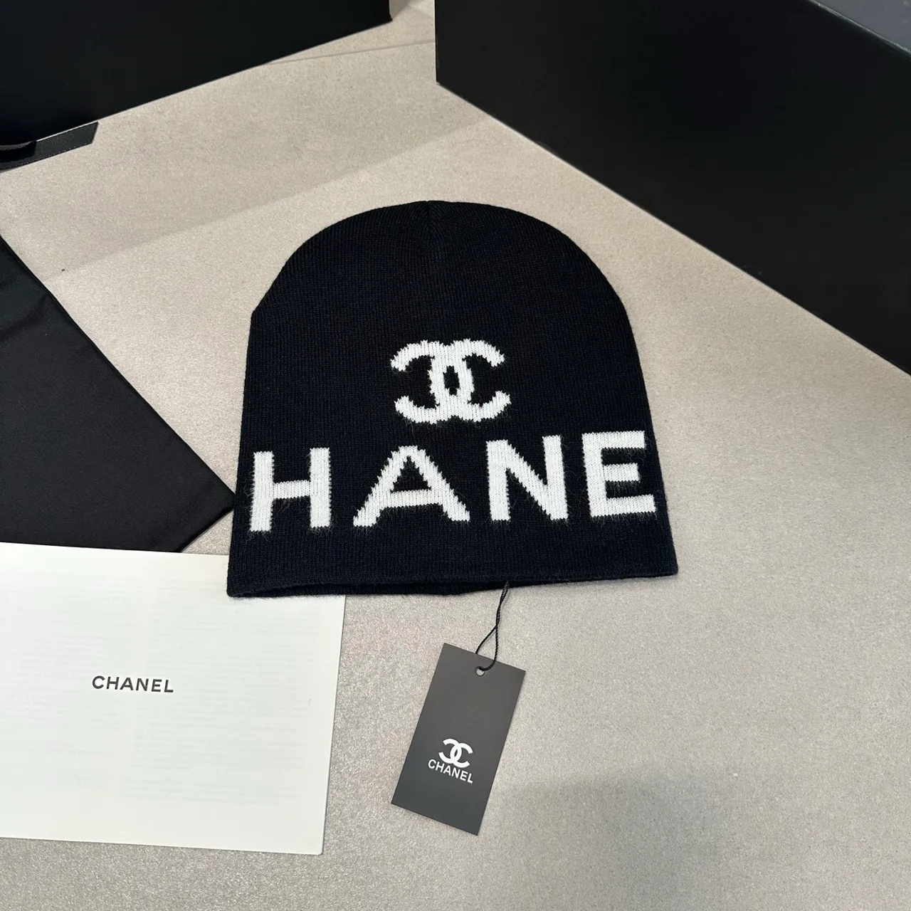 Chanel Logo knit beanie in Blue & Black · view 5