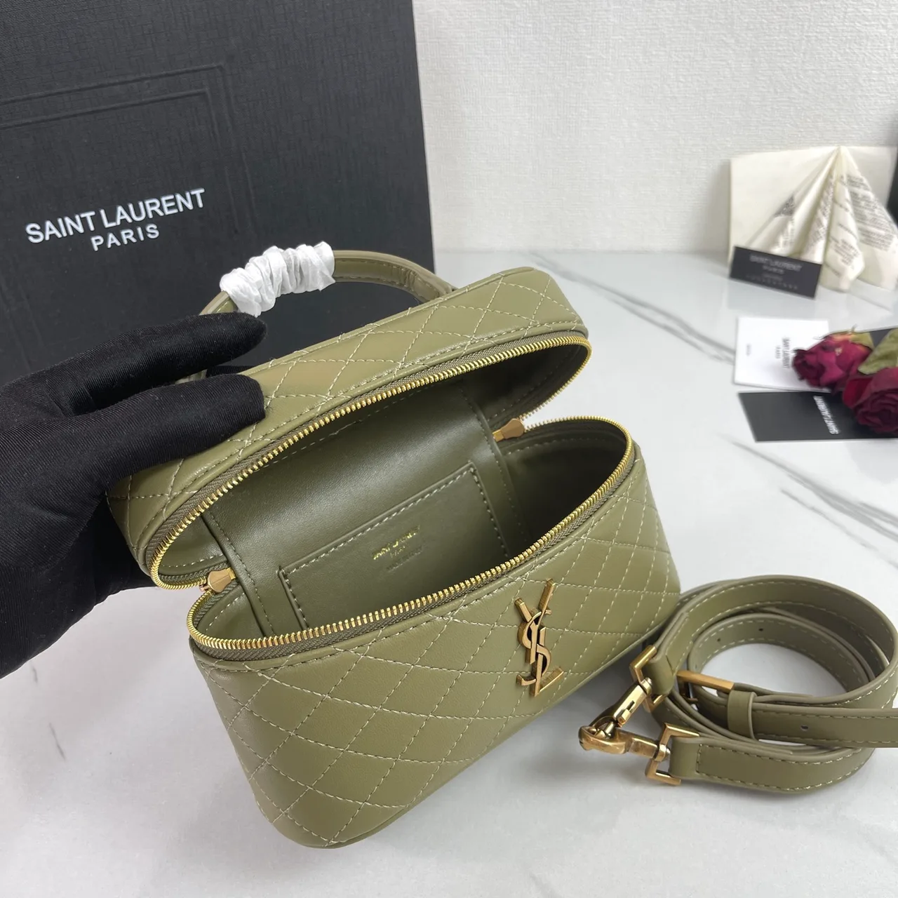 Saint Laurent Quilted Crossbody Bag in Green · view 5