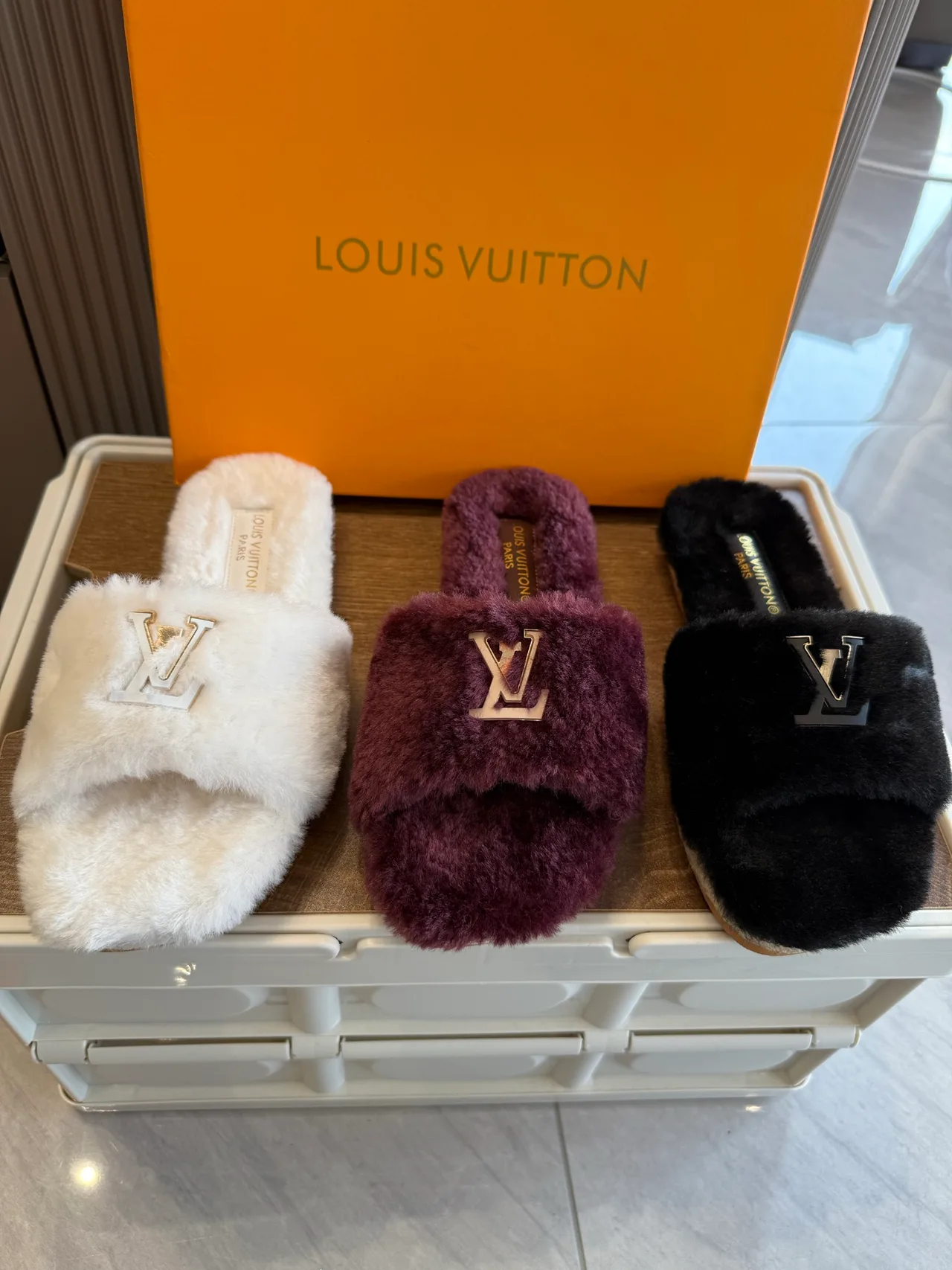 Louis Vuitton Mules in Black / White / Purple · view 2
