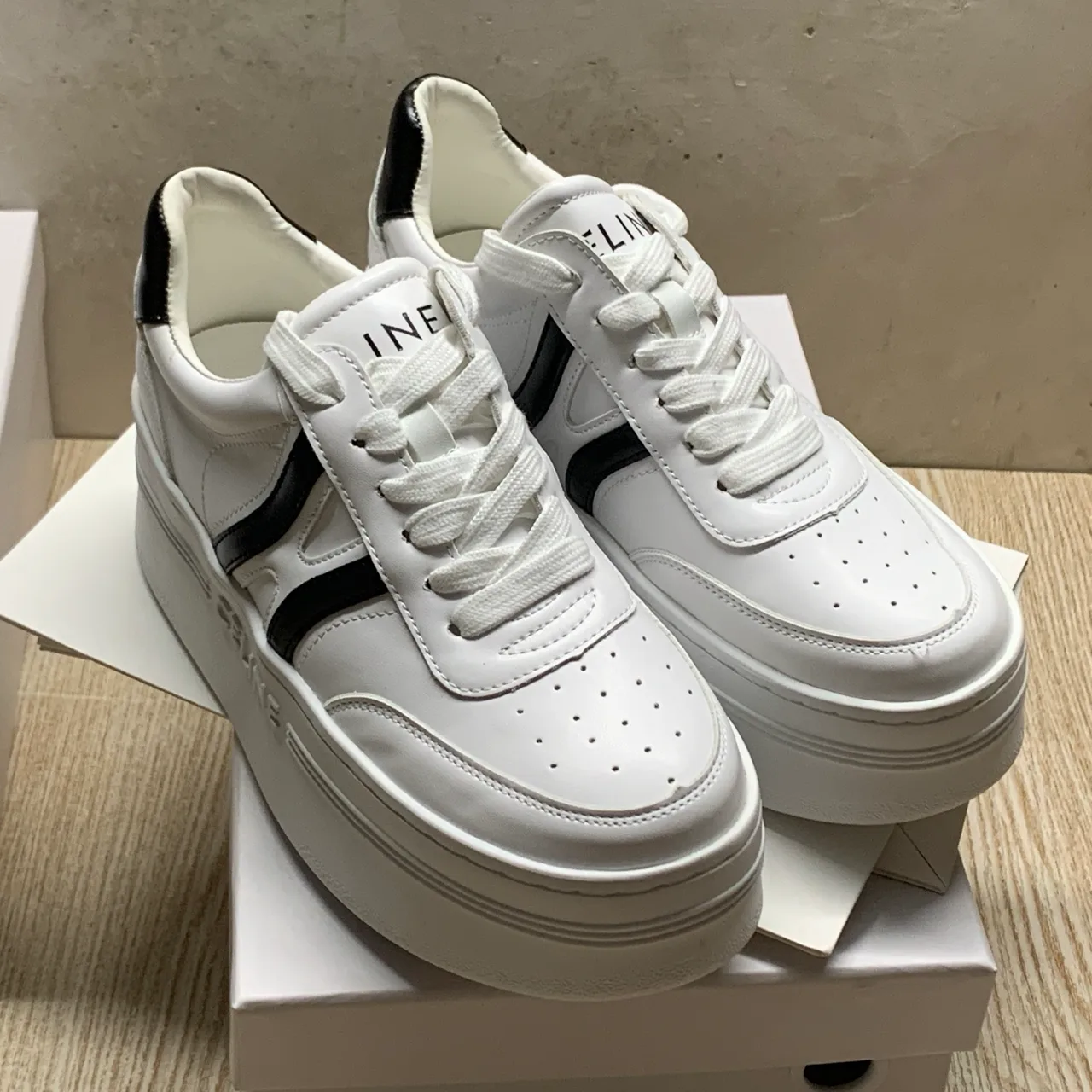 Celine Striped Lace-Up Sneakers in White · view 1