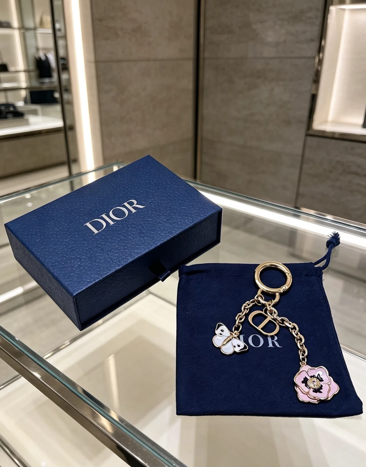 Dior Butterfly and Flower Keychain in Gold · view 3