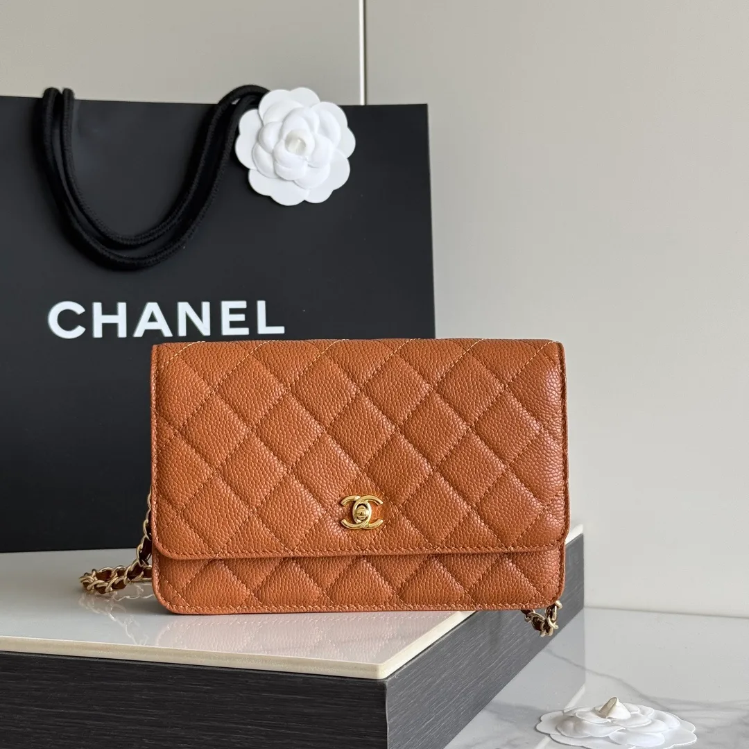 Chanel Calfskin Quilted Clutch in Tan · view 2