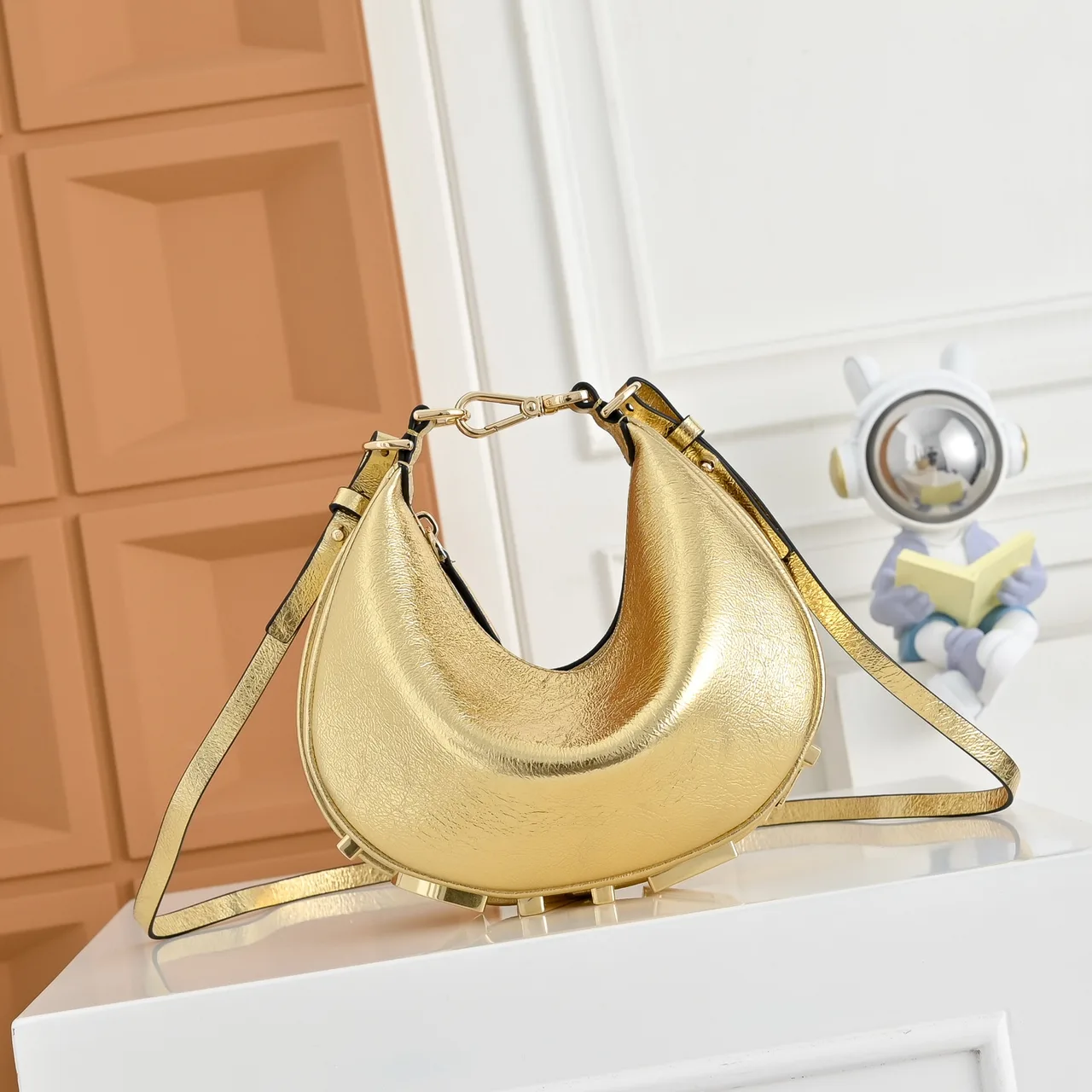 Fendi Crescent Shoulder Bag in Gold · view 2