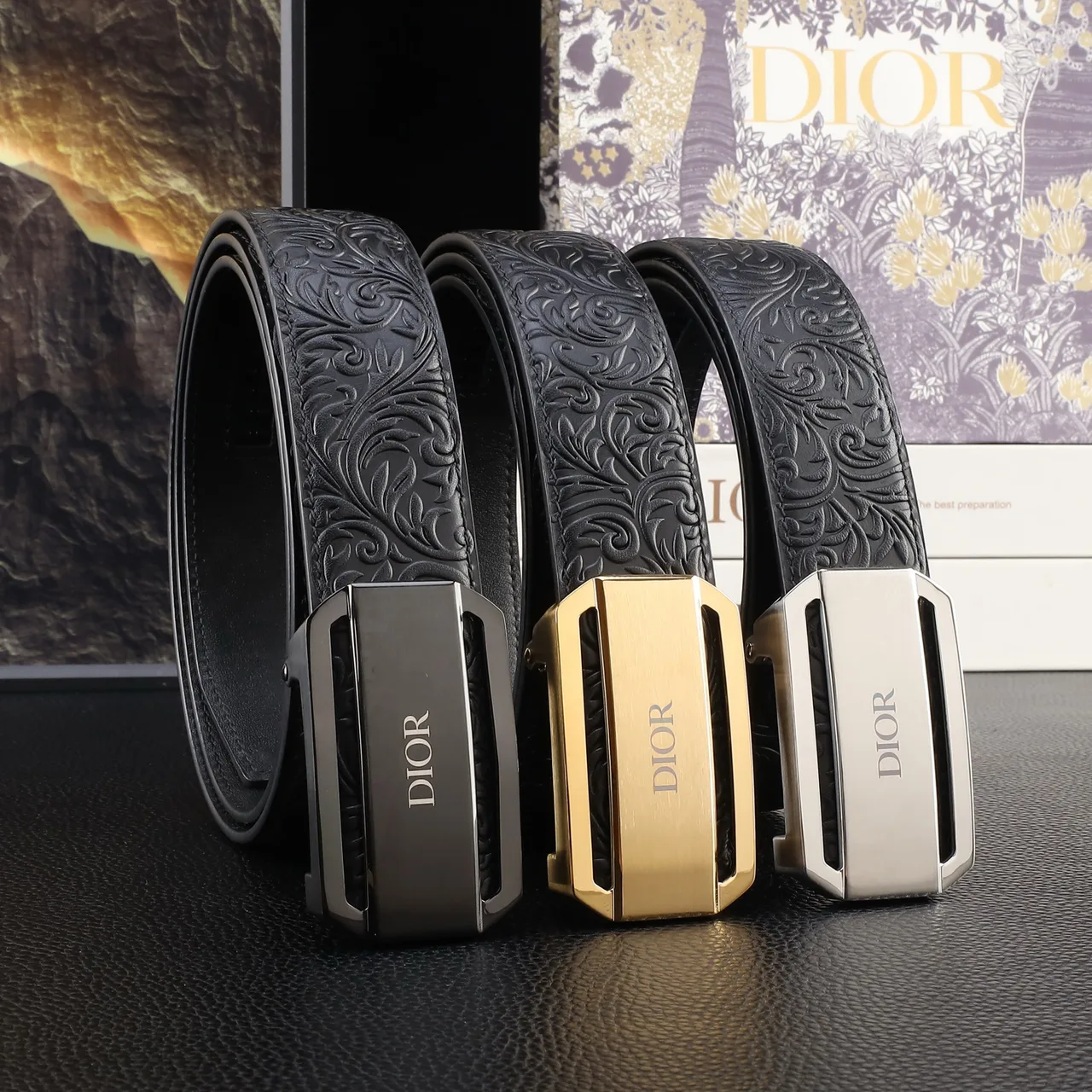 Dior Embossed Automatic Belt in Black · view 8