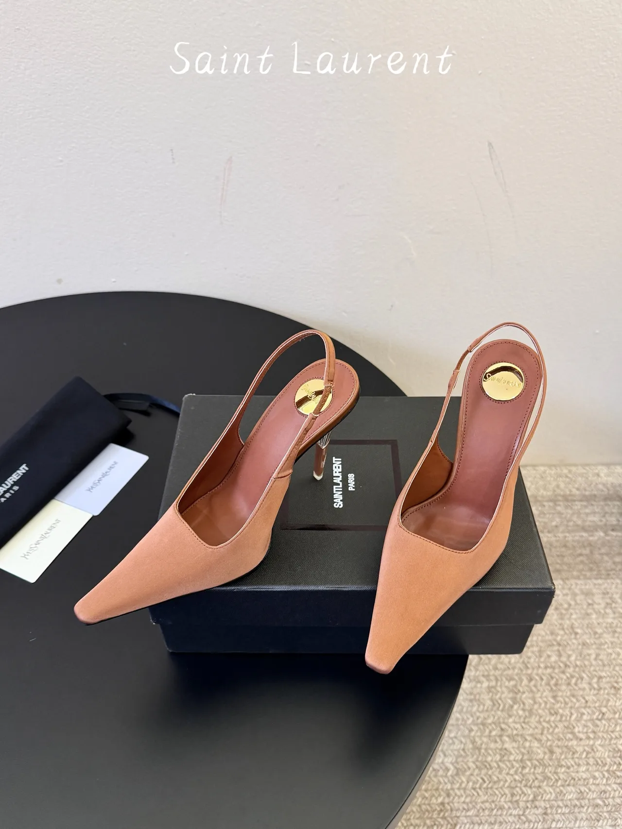 Saint Laurent Smooth Pointed-Toe Pointed Slingback Pumps in Brown · view 3