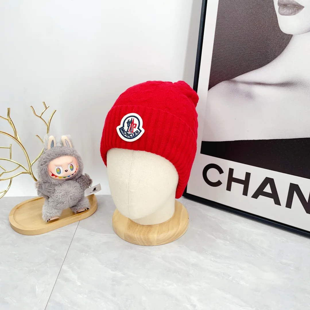 Moncler Wool Ribbed Hat Scarf and Gloves Set in Red · view 3