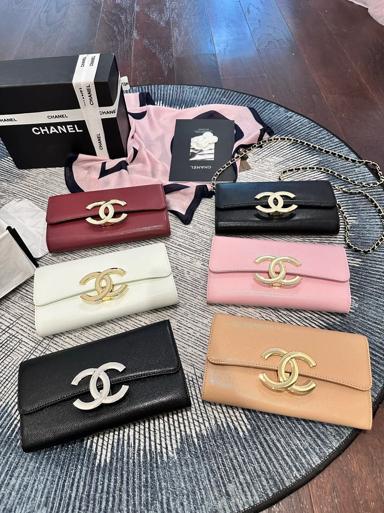 Chanel Large Logo Chain Wallet in Burgundy / Black / White / Pink / Brown · view 1