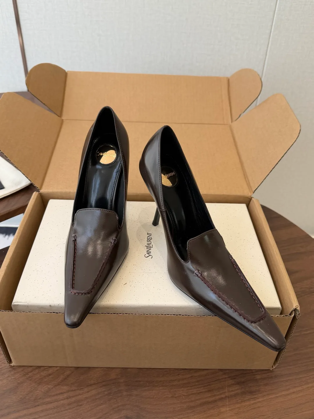 Saint Laurent Cowhide Pumps in Brown · view 4
