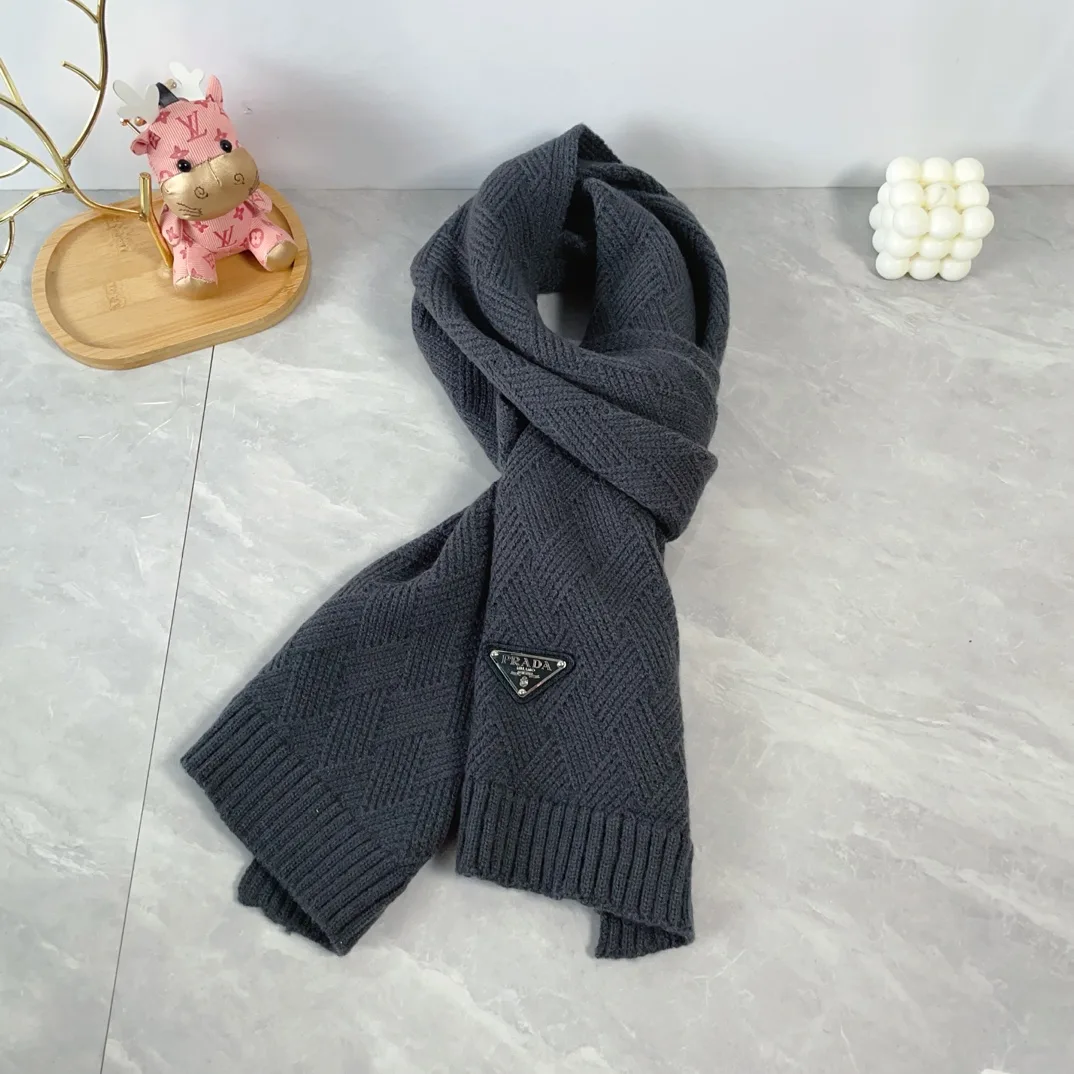 Prada Wool Ribbed Hat and Scarf Set in Grey · view 5