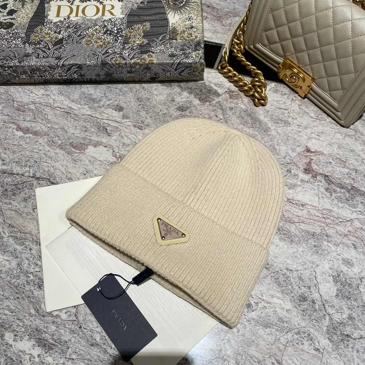 Prada Beanie in Black & White & Red & Grey & Tan · view 4