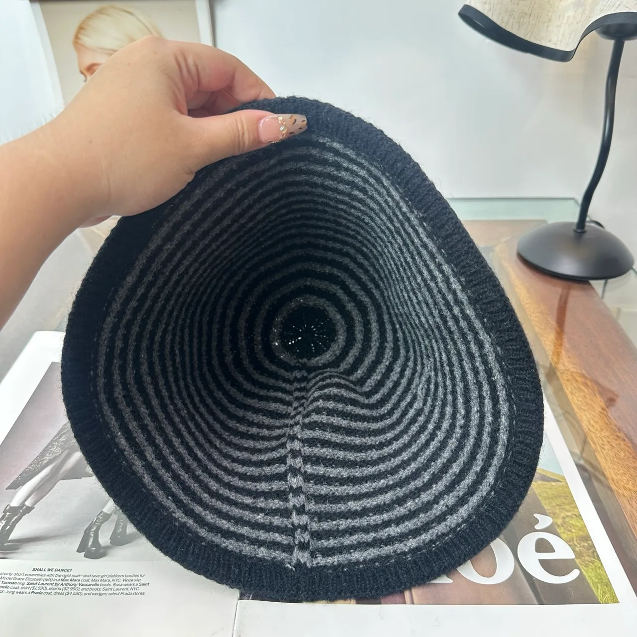 Miu Miu Chevron Knit Bucket Hat in Black · view 8
