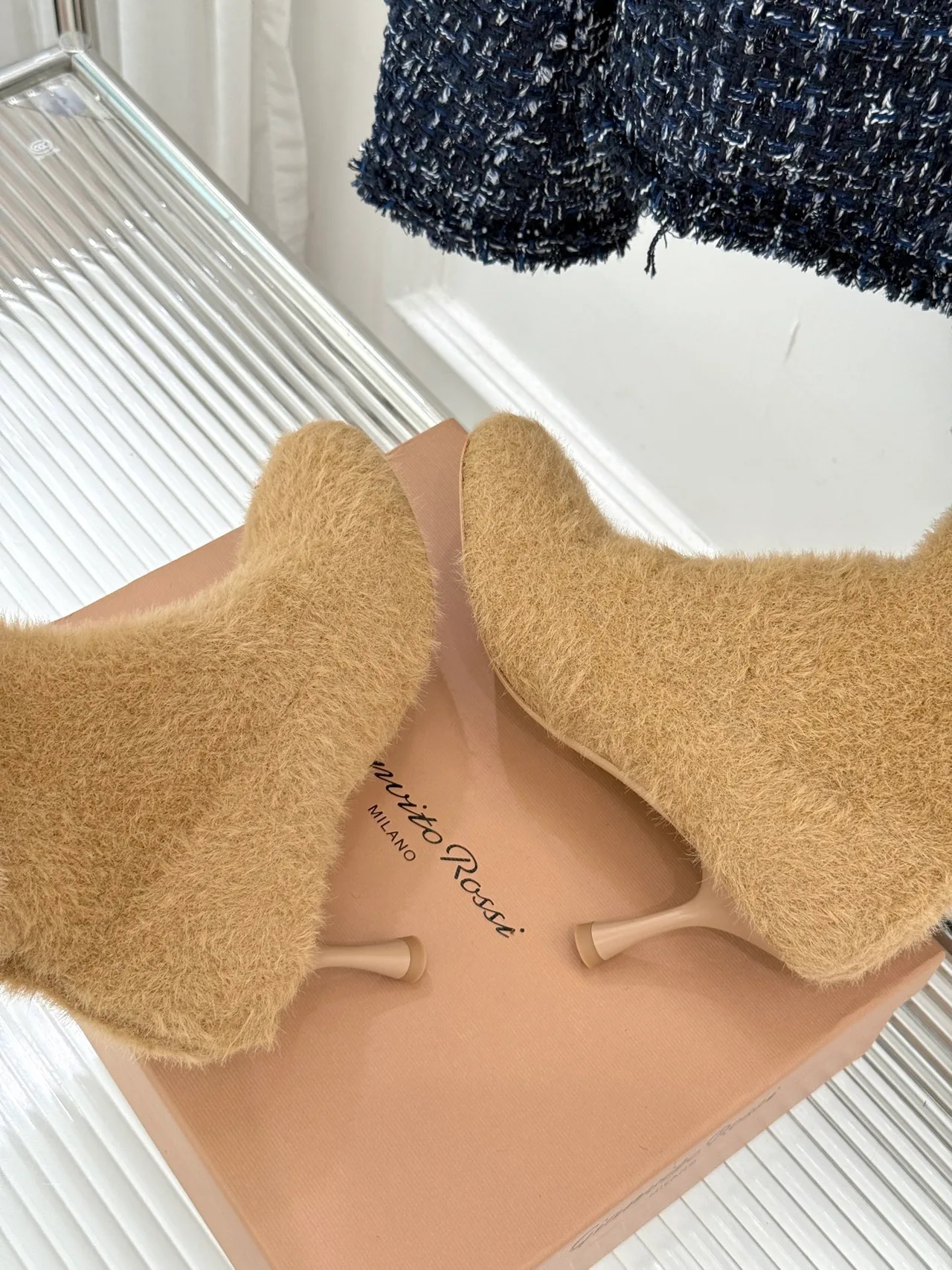 Gianvito Rossi Wool Fuzzy Ankle Boots in Beige · view 5