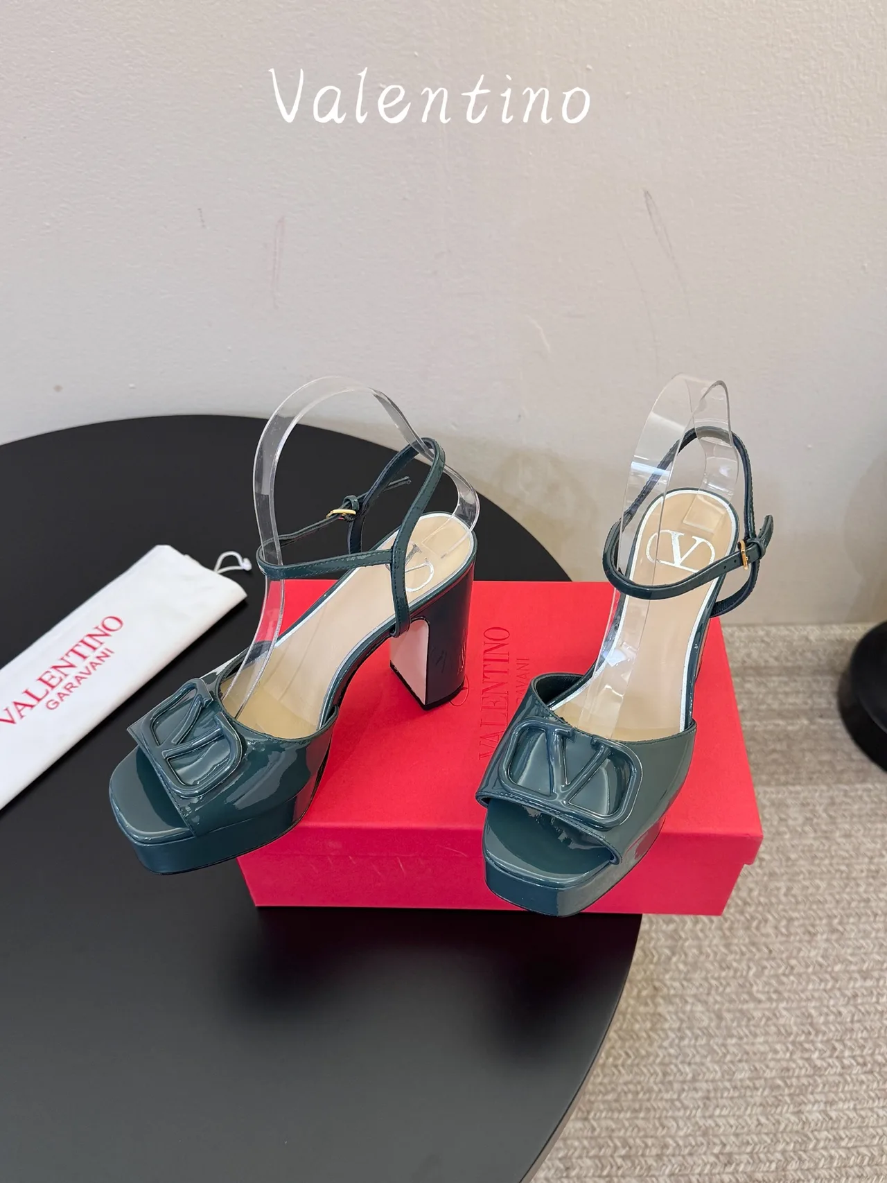 Valentino Patent Leather Glossy Sandals in Green · view 3
