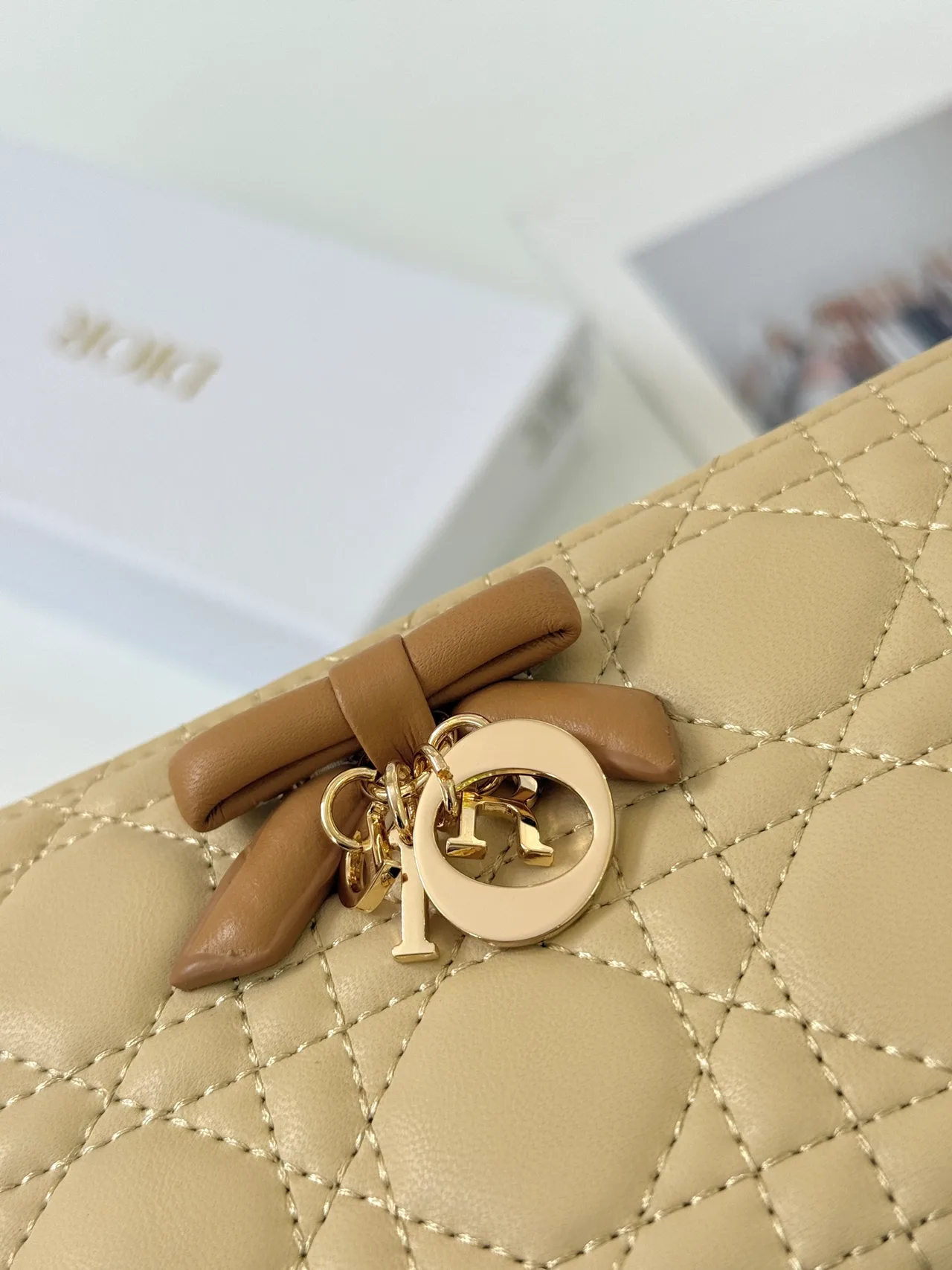 Dior Lambskin Quilted Wallet in Beige · view 4