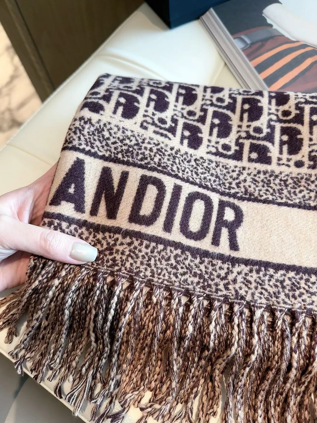 Dior Cashmere Scarf in Beige · view 7