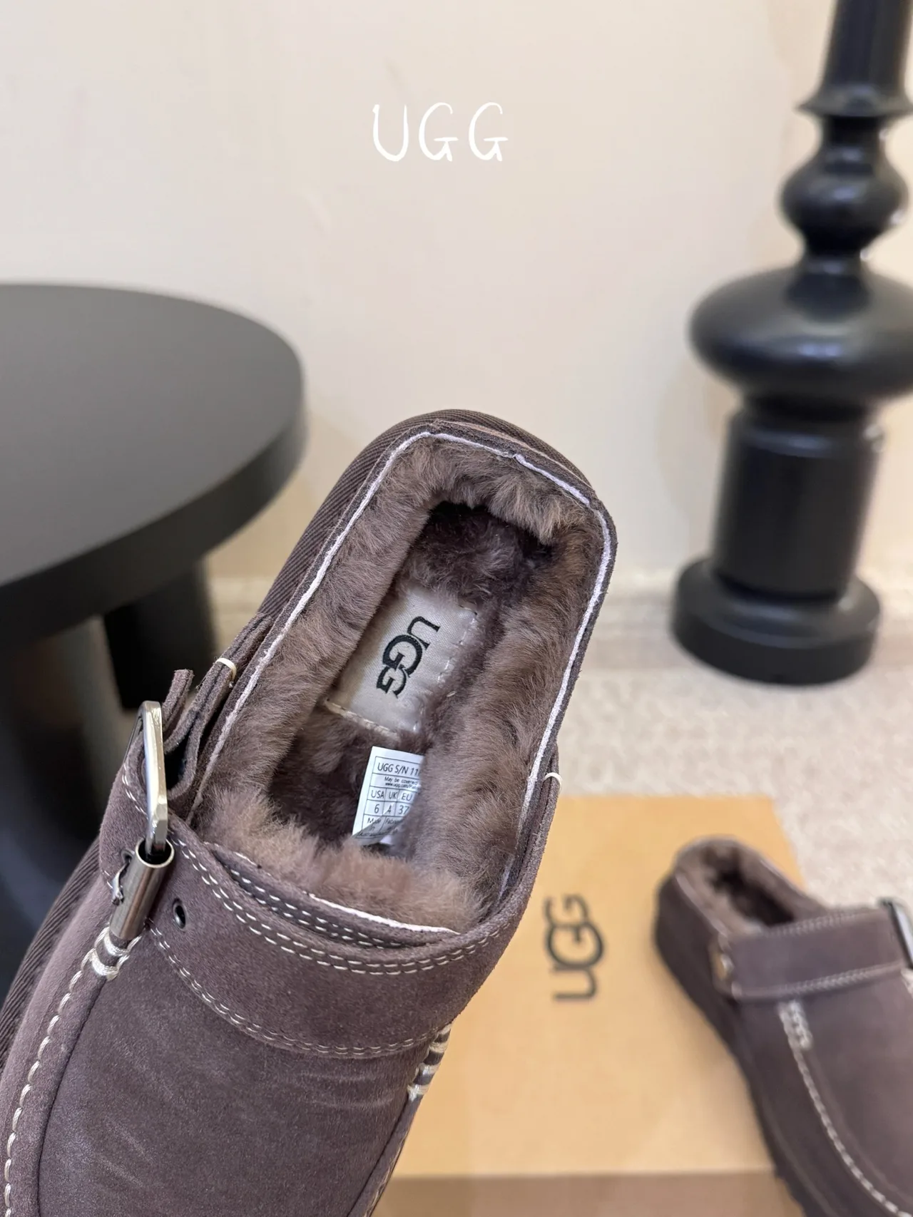 UGG Wool Suede-Look Buckle Lined Loafer Mules in Brown · view 8