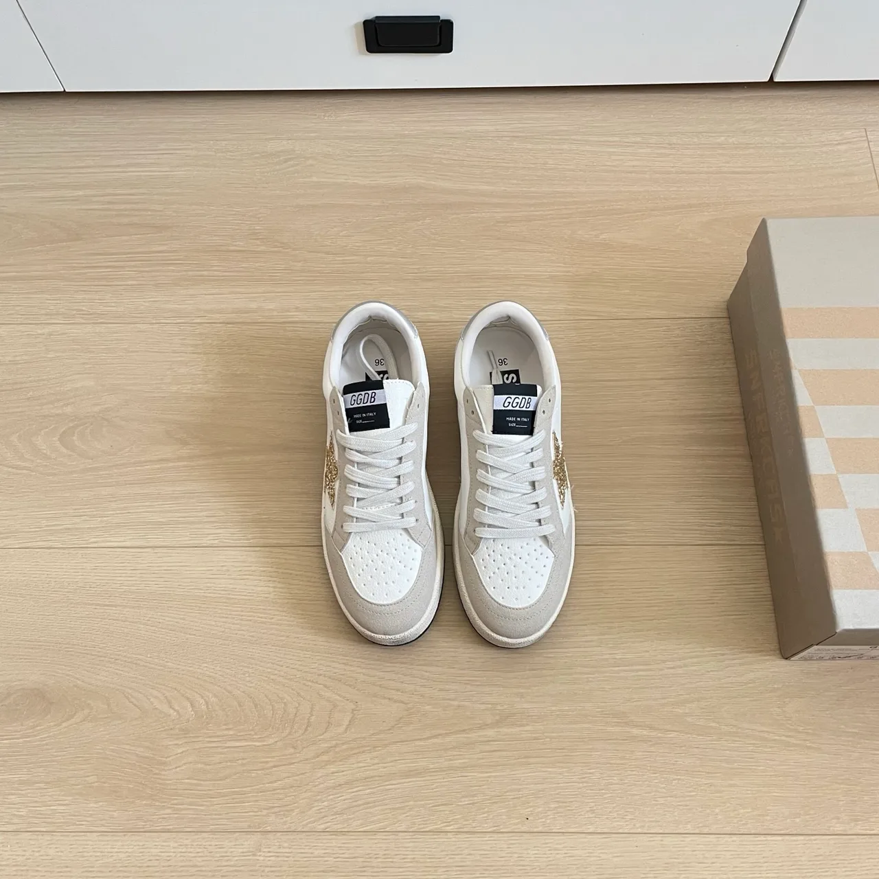 Golden Goose Calfskin Star Low-Top Sneakers in White · view 1