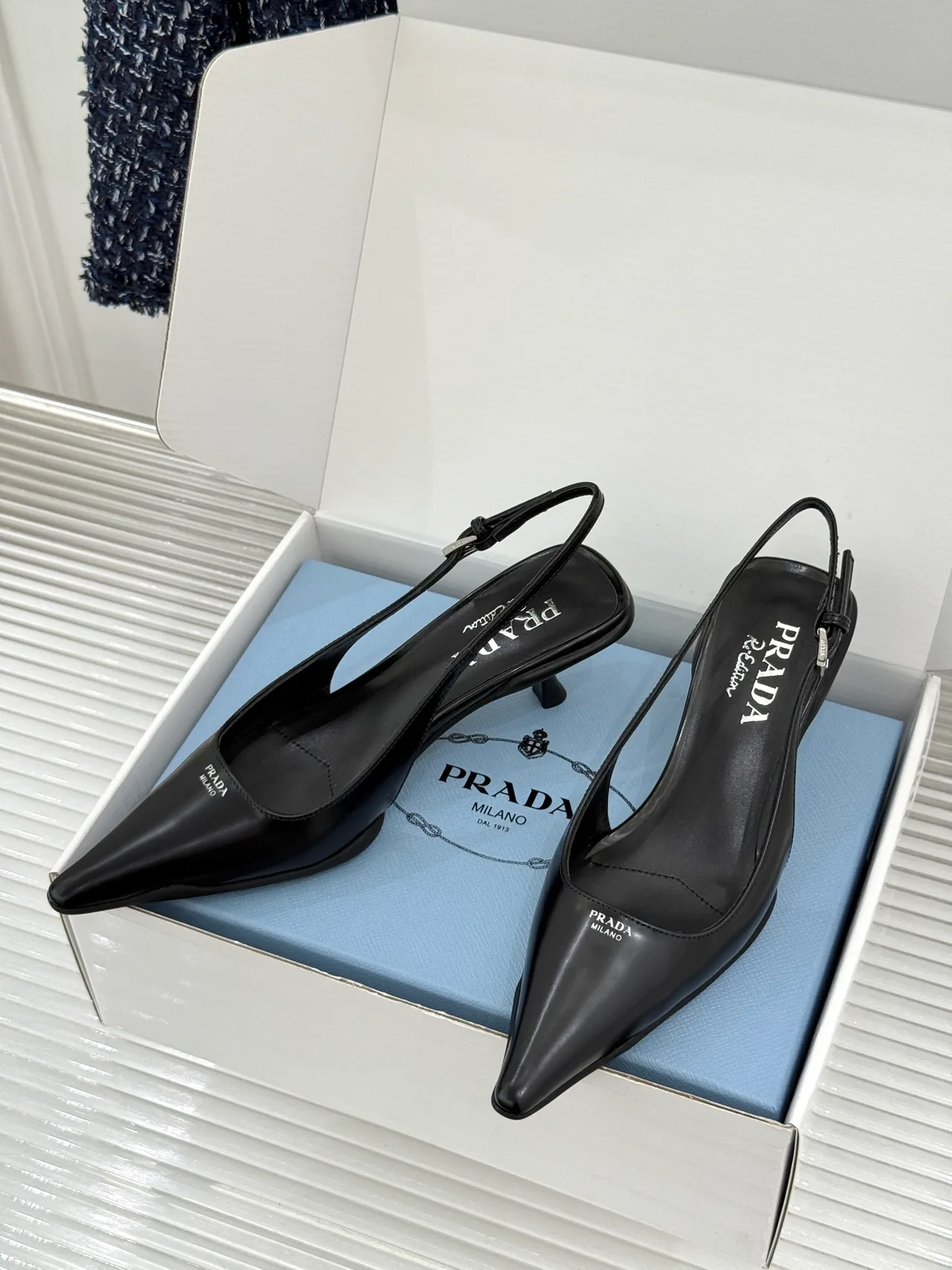 Prada Pointed Slingback Pumps in Black · view 3