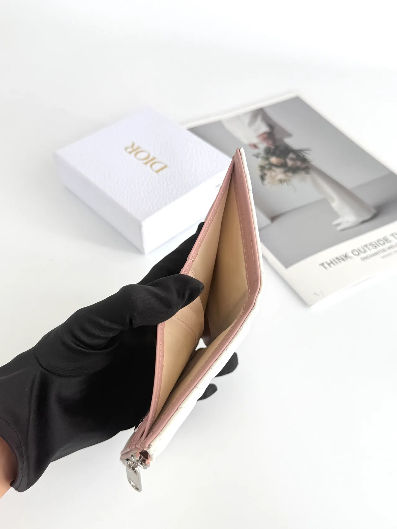 Dior Lambskin Quilted Wallet in White · view 6