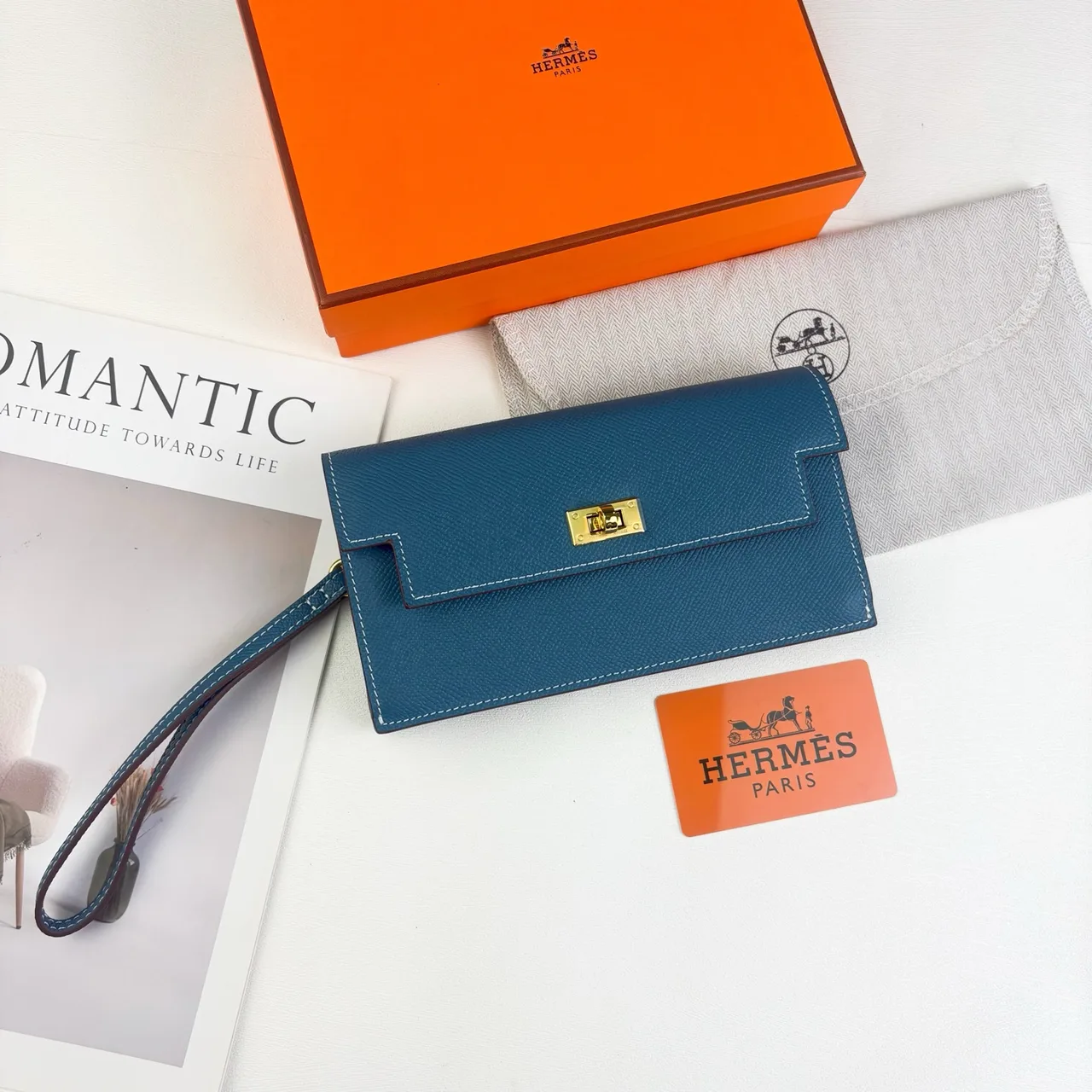 Hermes Wristlet Wallet in Blue & Pink & Grey & Green & Red & Burgundy · view 1