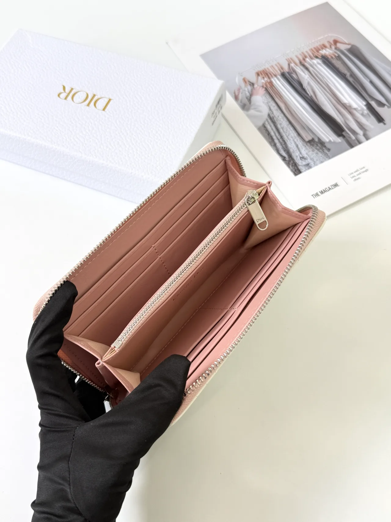 Dior Lambskin Quilted Glossy Wallet in Cream · view 3