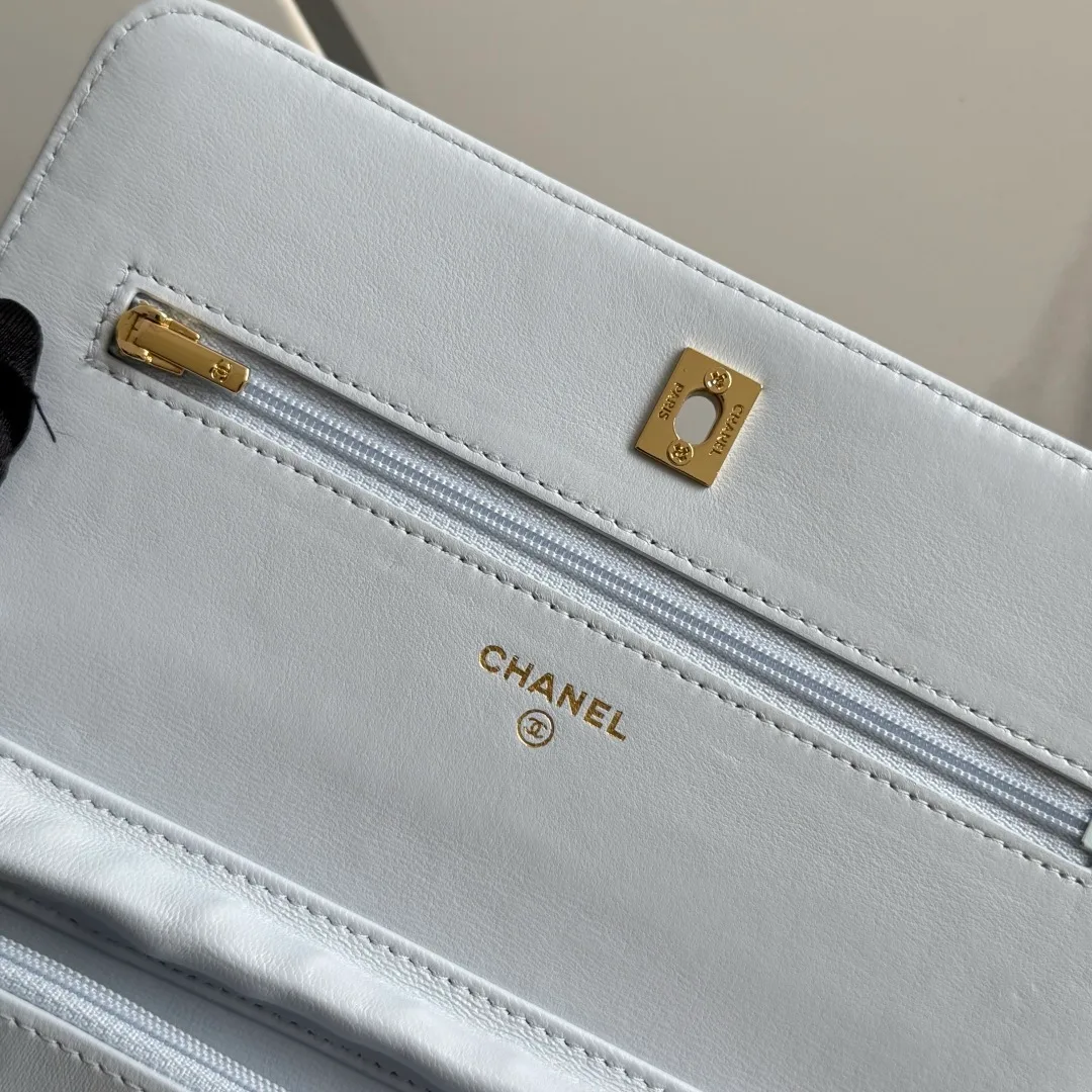 Chanel Calfskin Quilted Chain Wallet in Blue · view 8