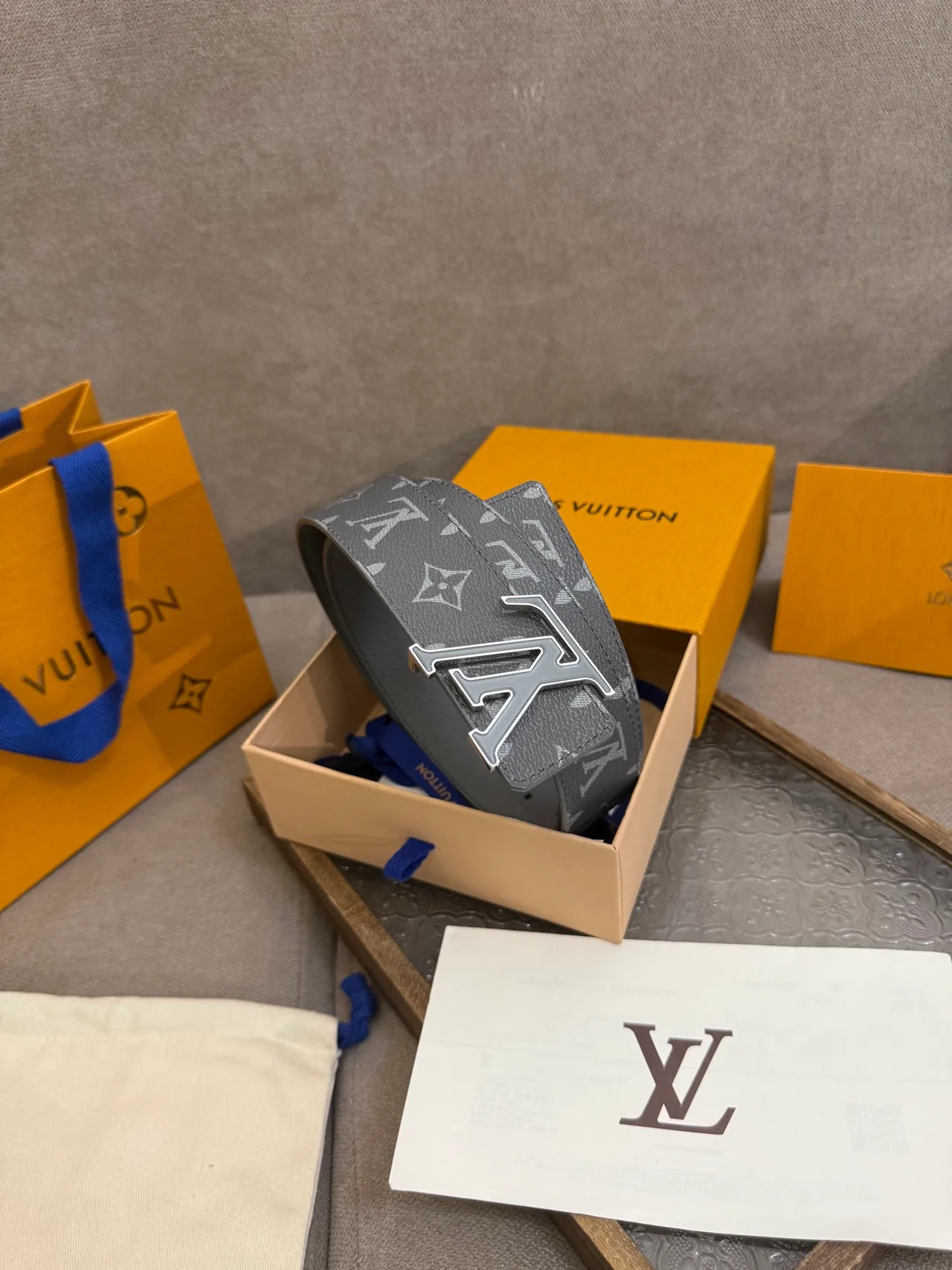 Louis Vuitton Leather Monogram Belt in Grey · view 6