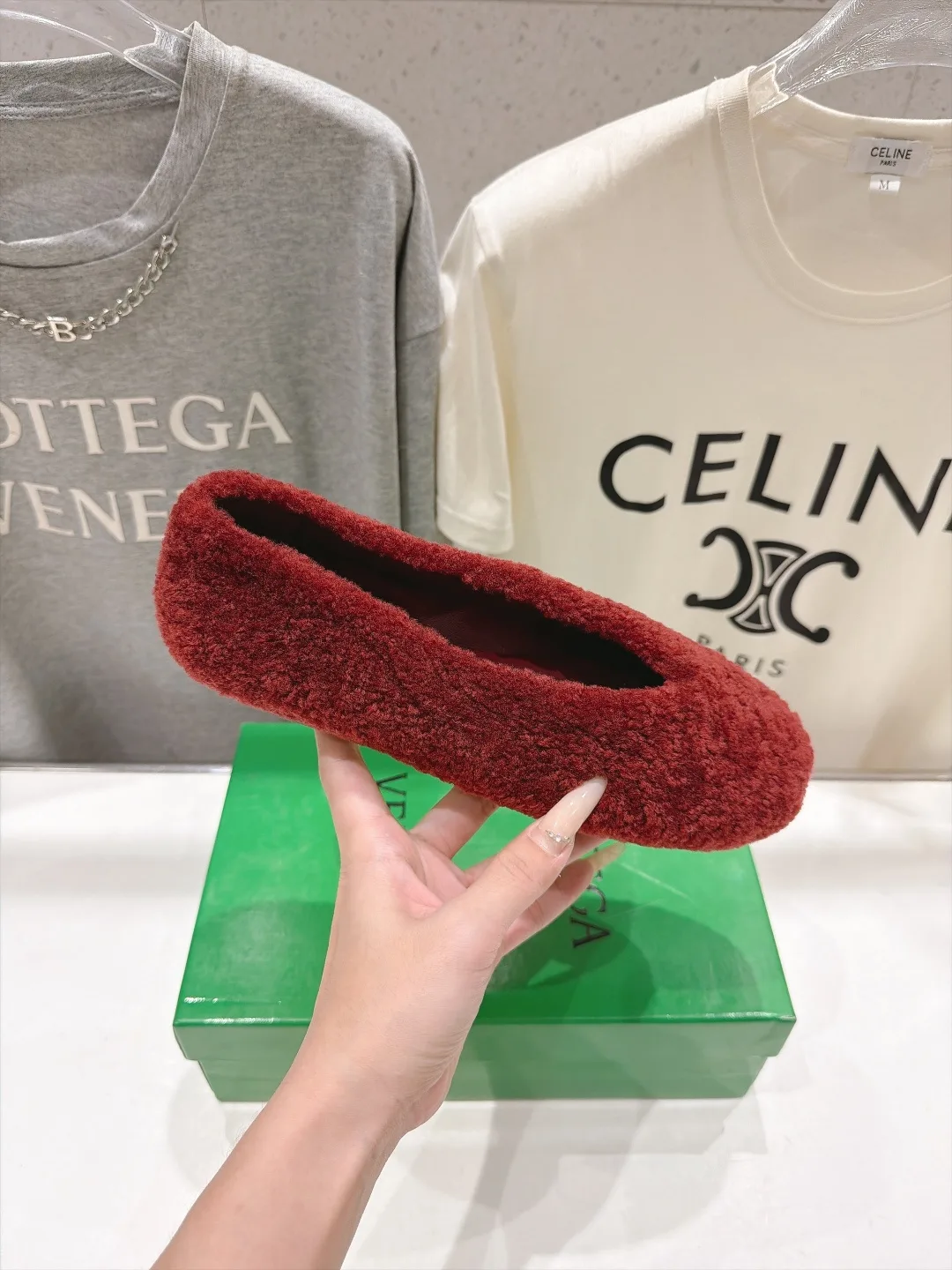 Fuzzy Slip-On Flats in Red · view 5