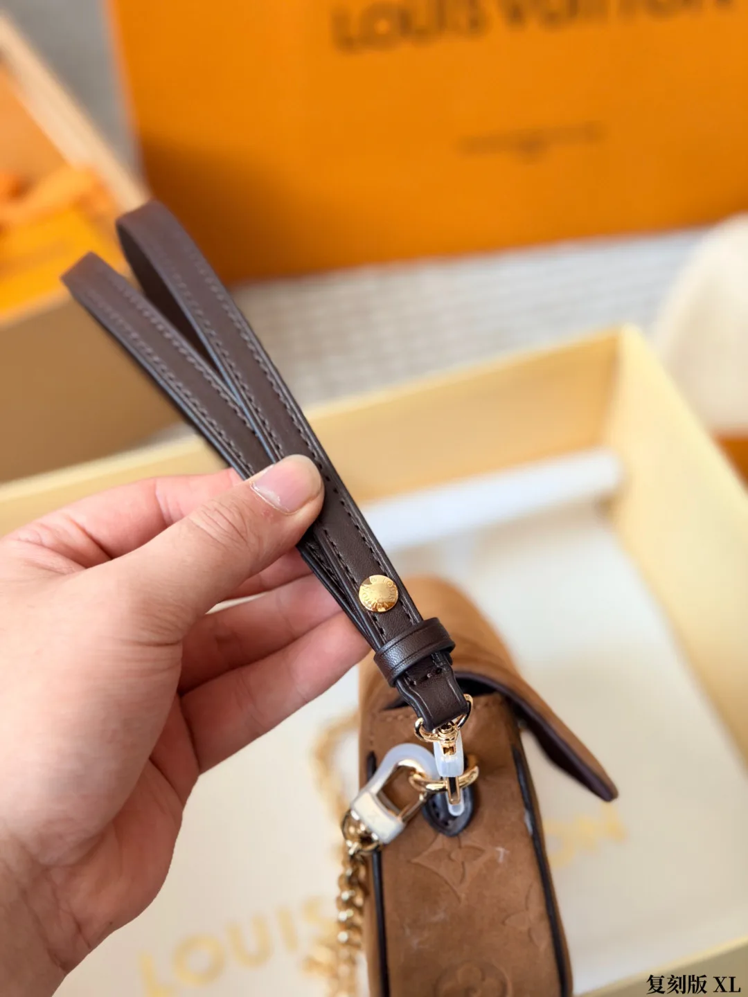 Louis Vuitton Suede Clutch in Tan · view 6