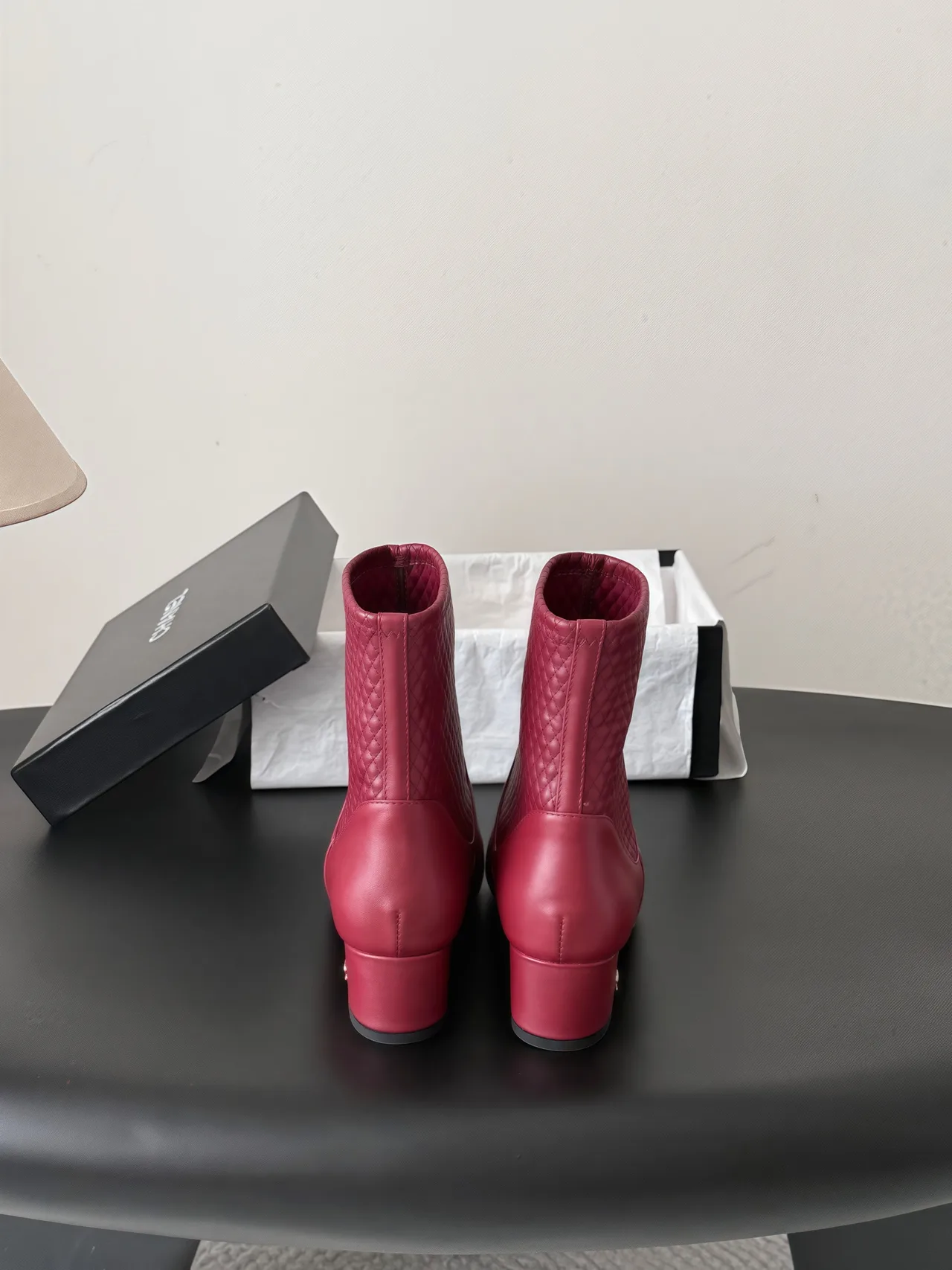 Chanel Cowhide Boots in Burgundy · view 5