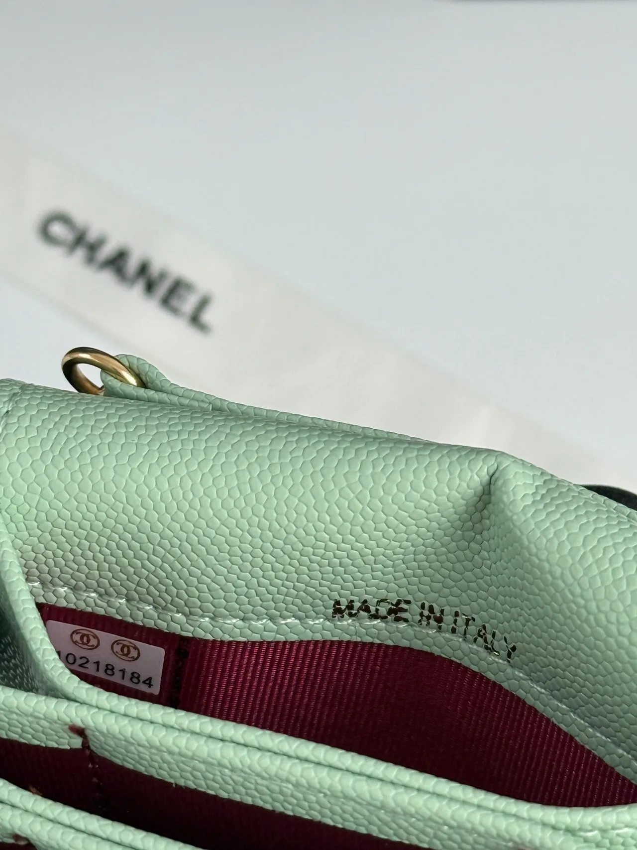 Chanel Quilted Chain Mini Wallet in Green · view 8