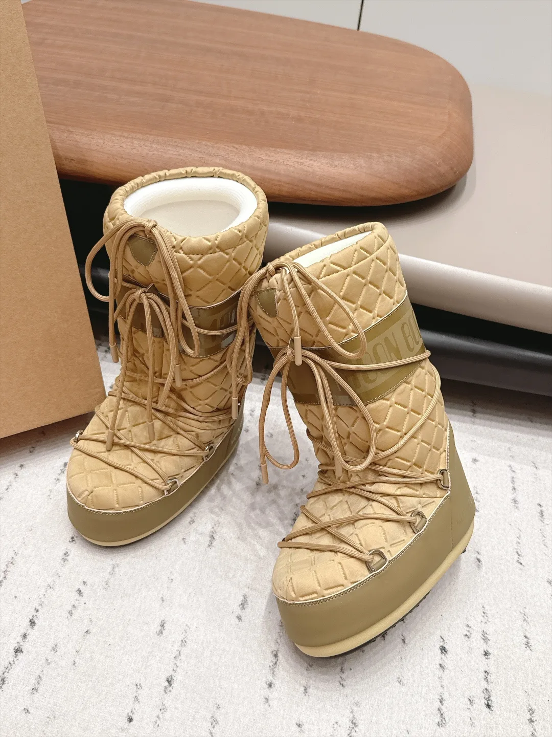 Moon Boot Lace-Up Quilted Snow Boots in Beige · view 3