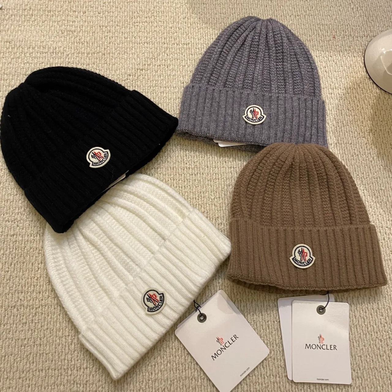 Moncler Ribbed Beanie in Black & White & Grey & Purple & Burgundy · view 8