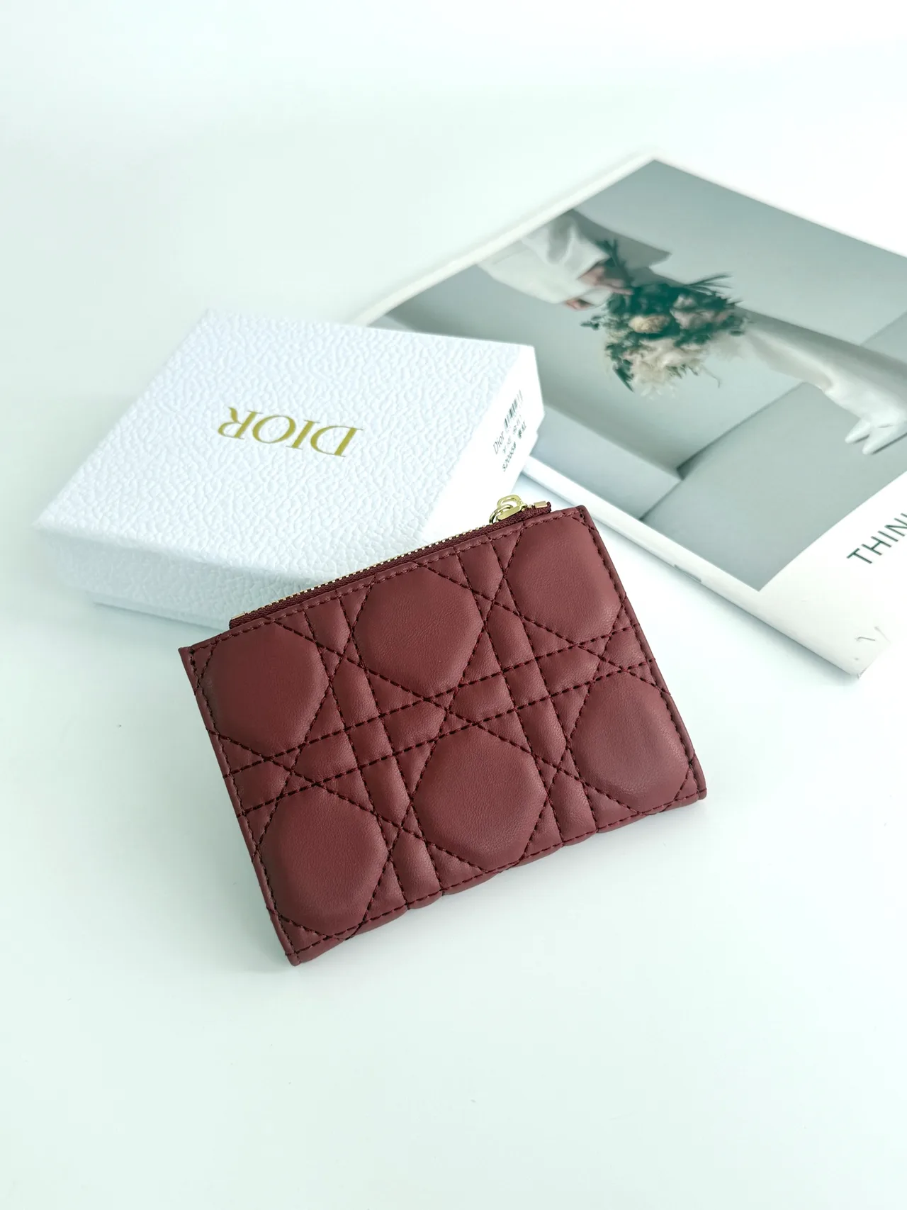 Dior Lambskin Quilted Wallet in Burgundy · view 2