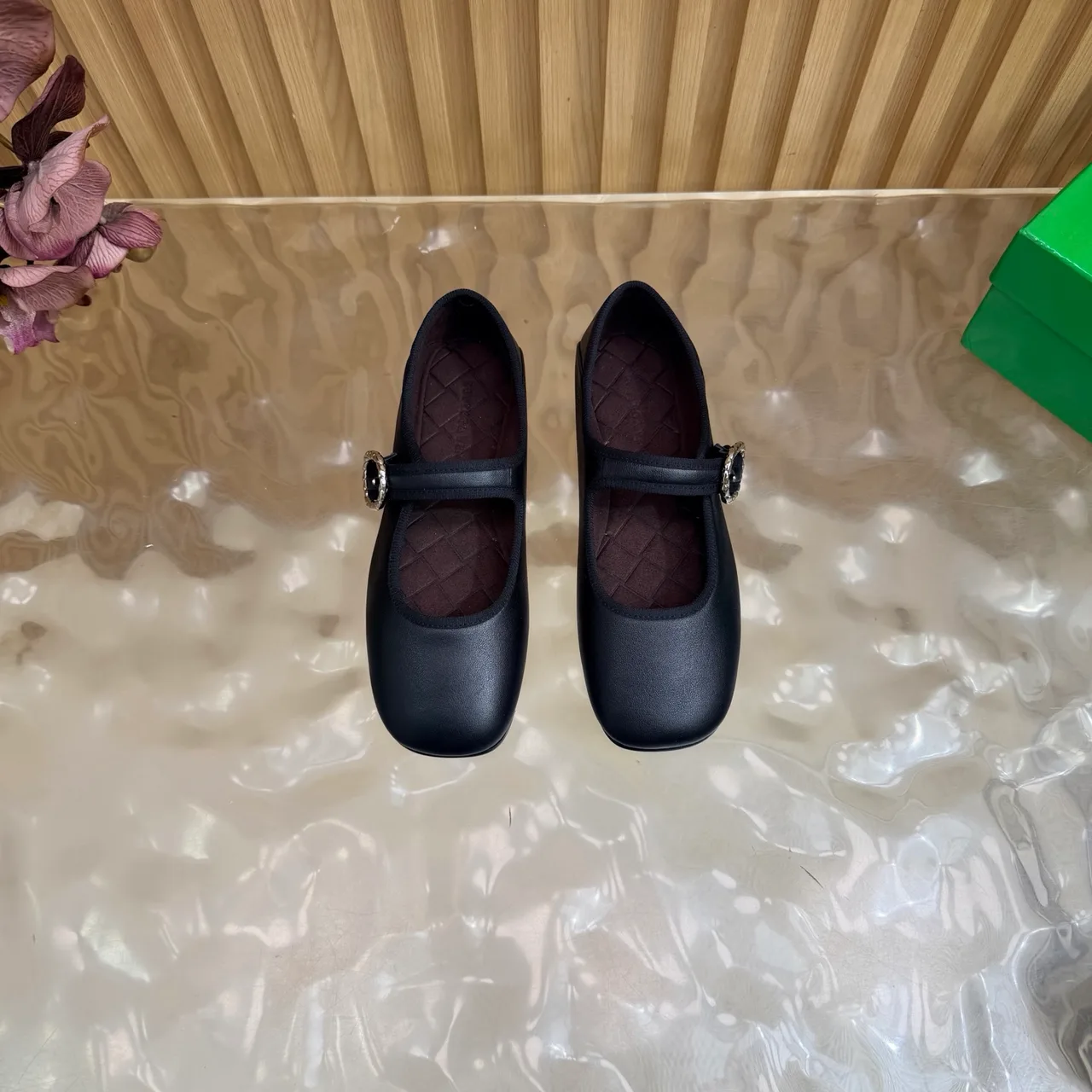 Bottega Veneta Sheepskin Quilted Buckle Mary Jane Flats in Black · view 4