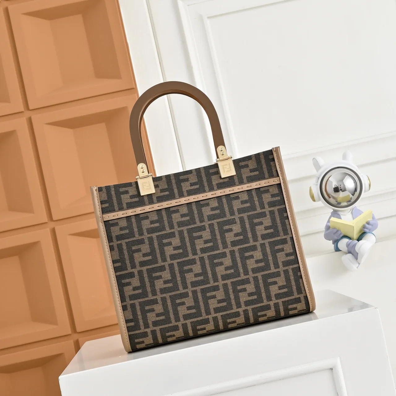 Fendi FF Monogram Logo-Letter Top-Handle Tote in Brown · view 2