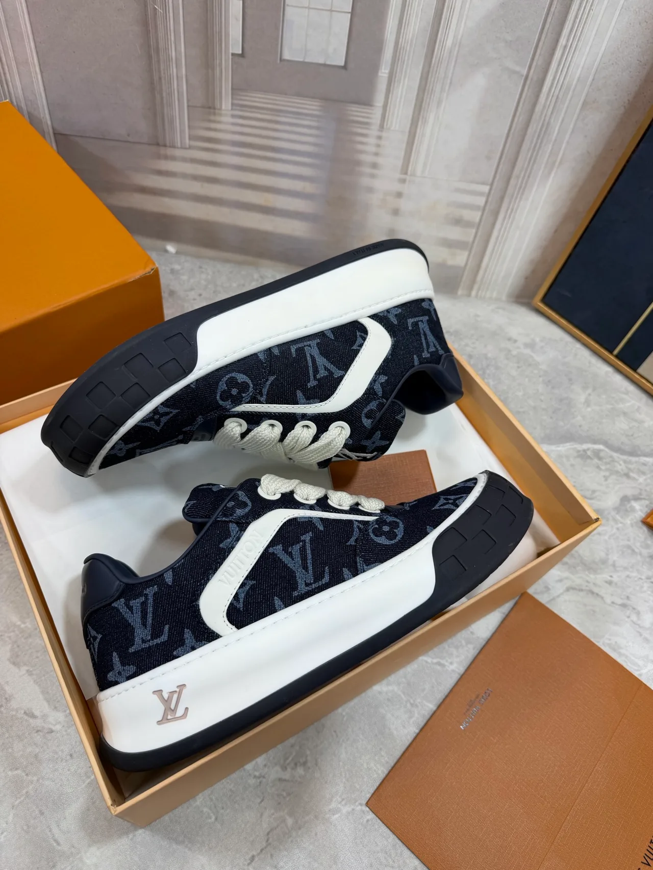 Louis Vuitton Leather Monogram Low-Top Sneakers in Blue · view 5