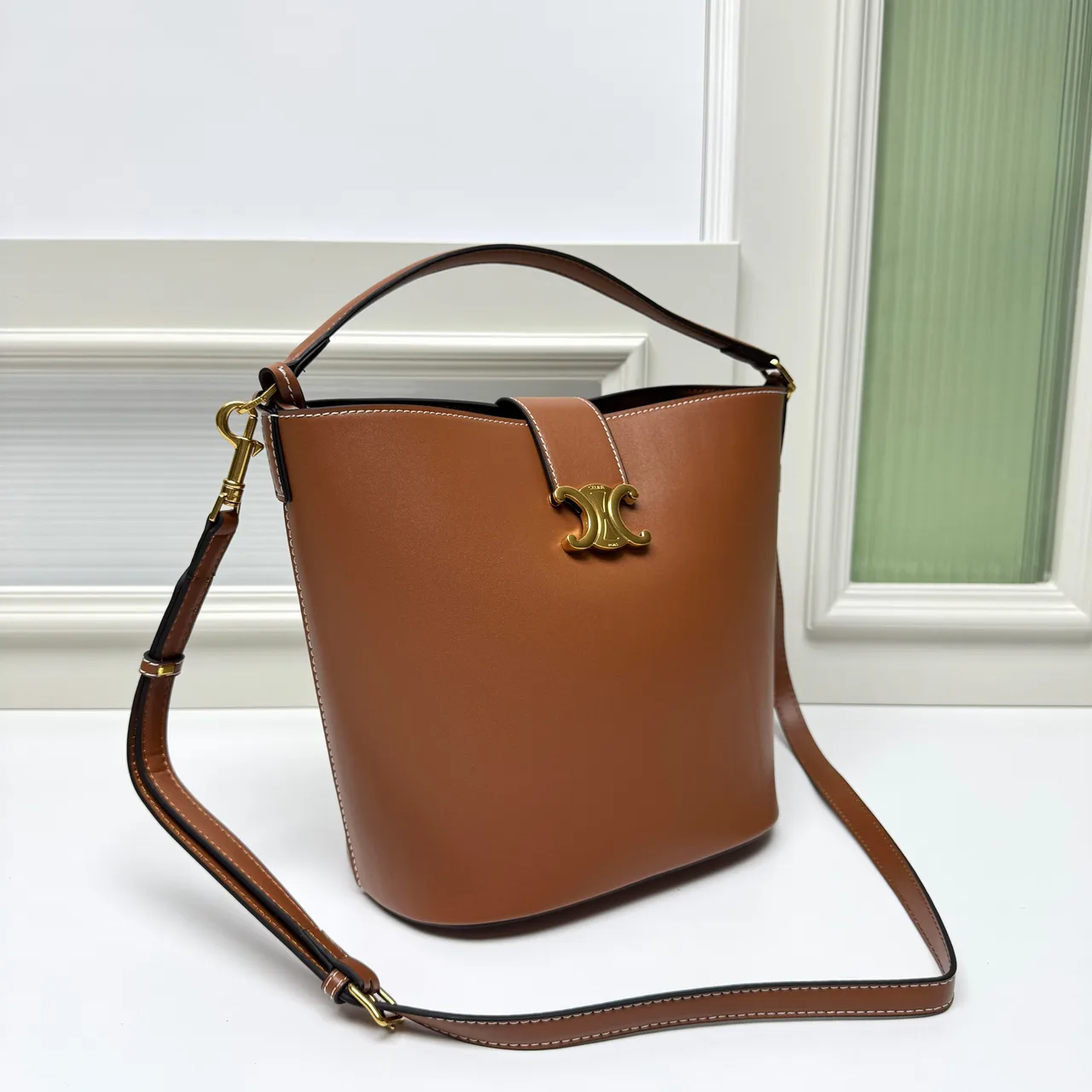Celine Calfskin Smooth Bucket Bag in Brown · view 3