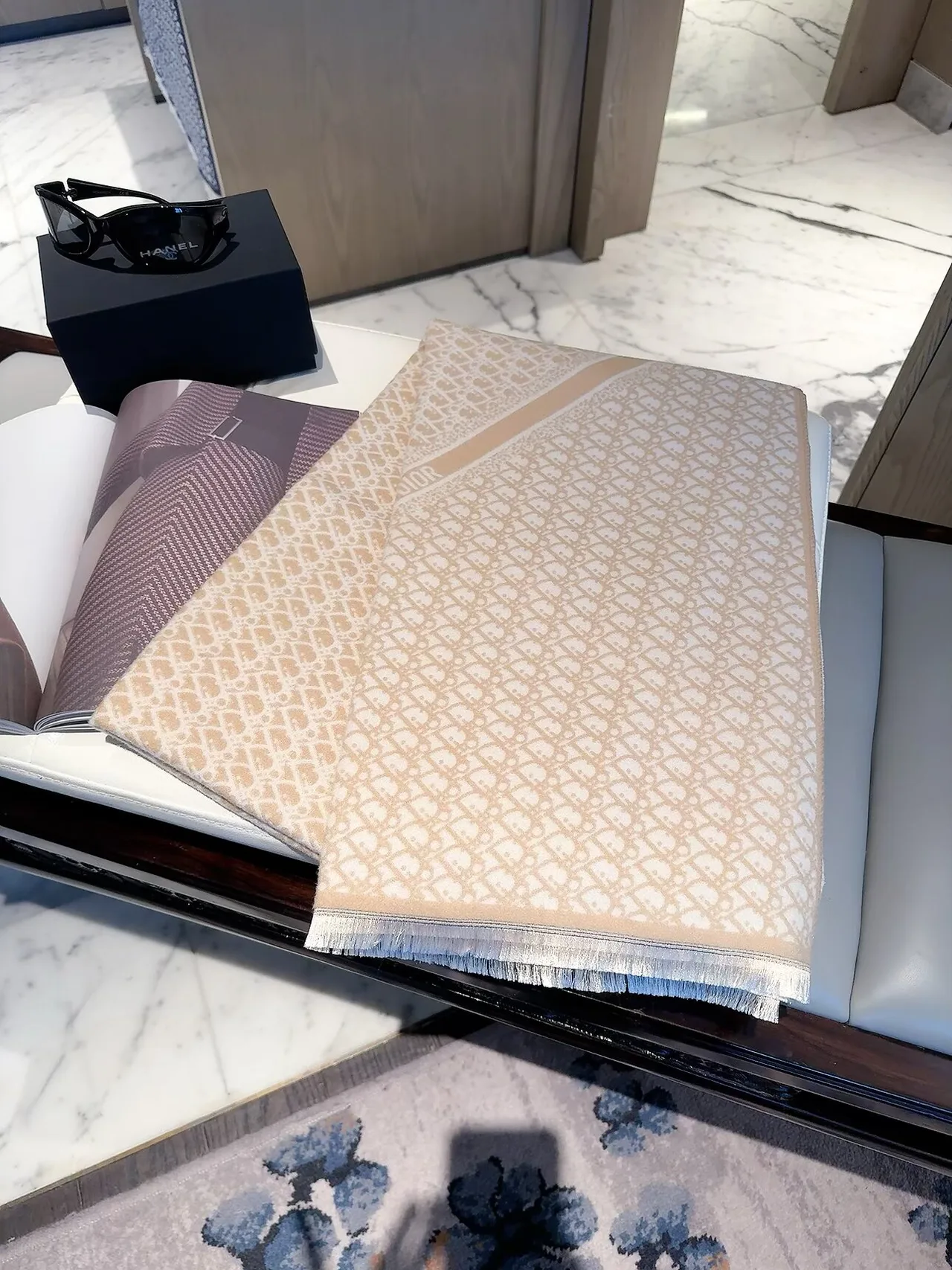 Dior CD pattern fringed scarf in Beige & Black · view 1
