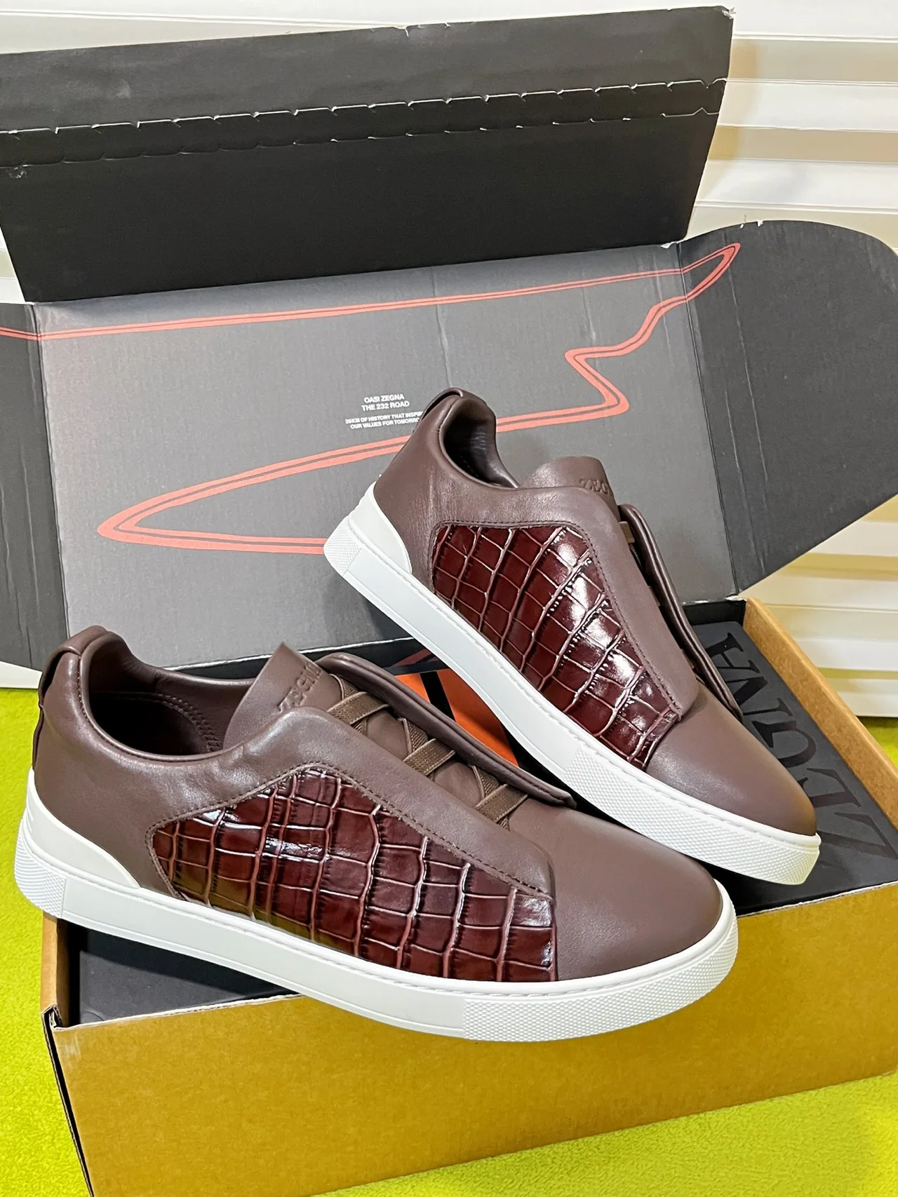 Zegna Slip-On Sneakers in Brown · view 5