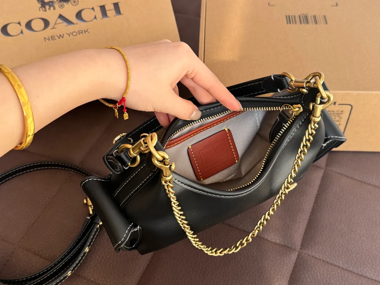 Coach Hobo Pocket Juliet Shoulder Bag in Brown & Grey · view 7