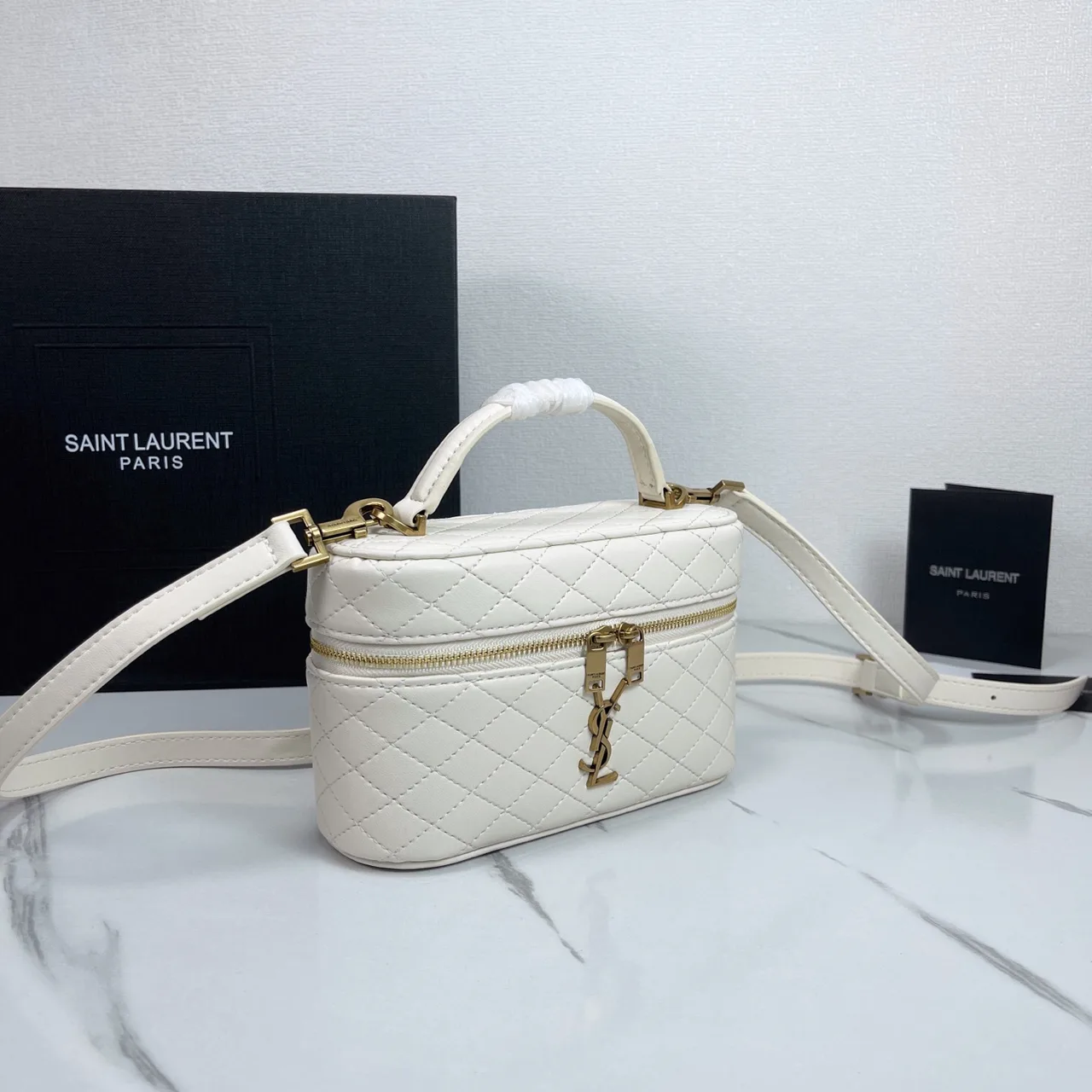 Saint Laurent Quilted Crossbody Bag in White · view 2