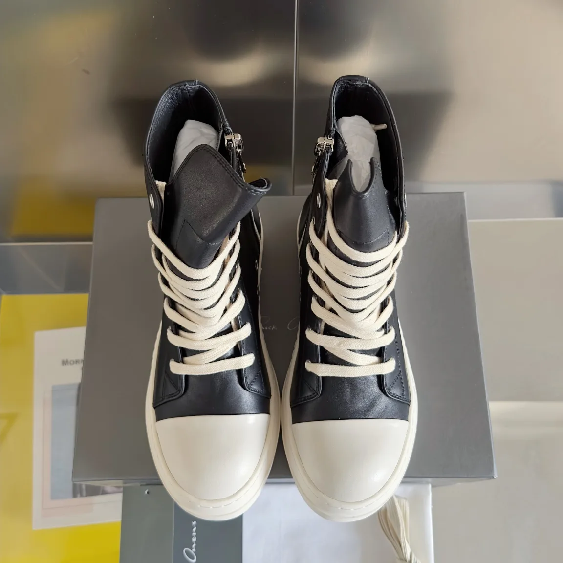 Rick Owens Calfskin High-Top Sneakers in Black · view 7