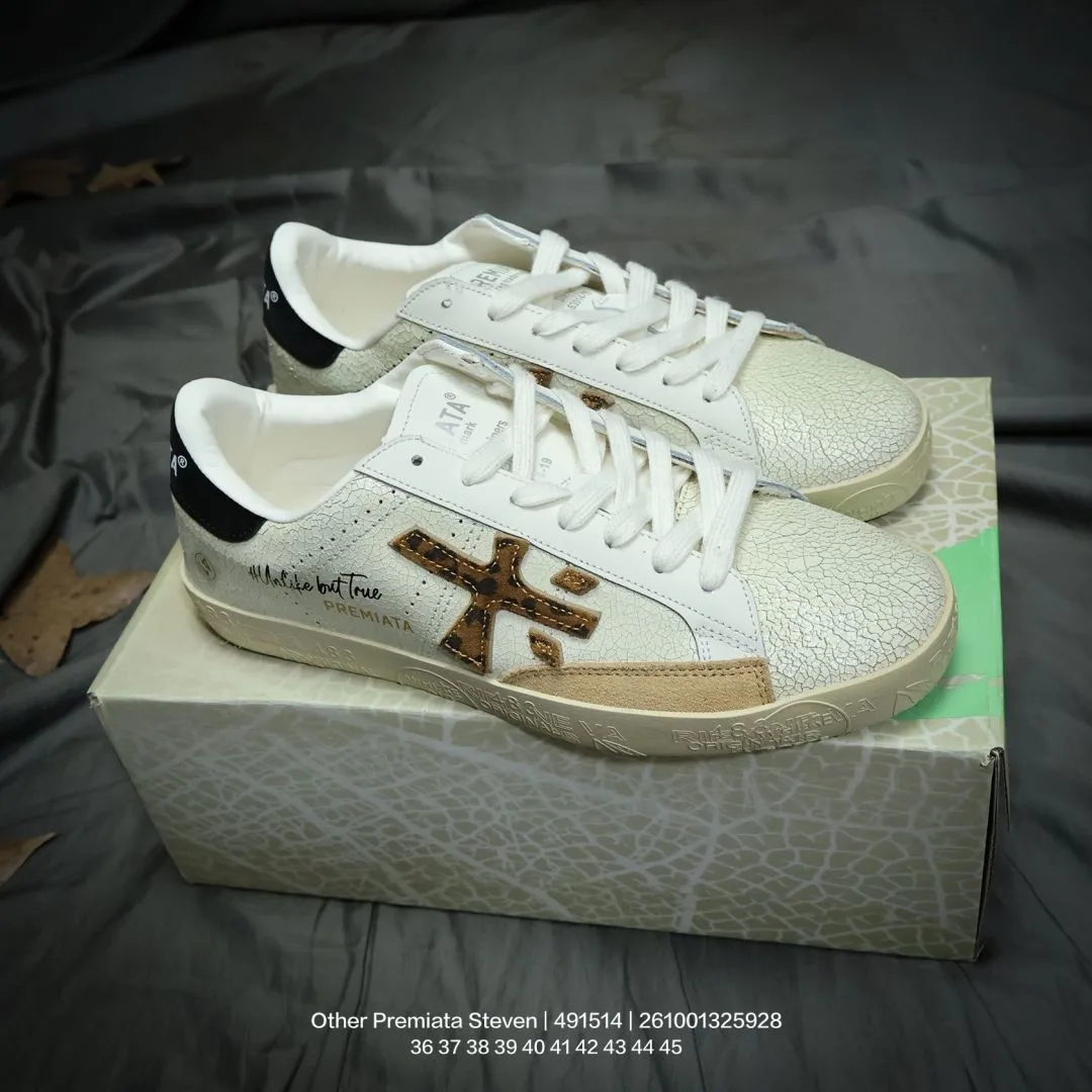 Premiata Steven Sneakers in White & Black & Grey & Brown · view 2