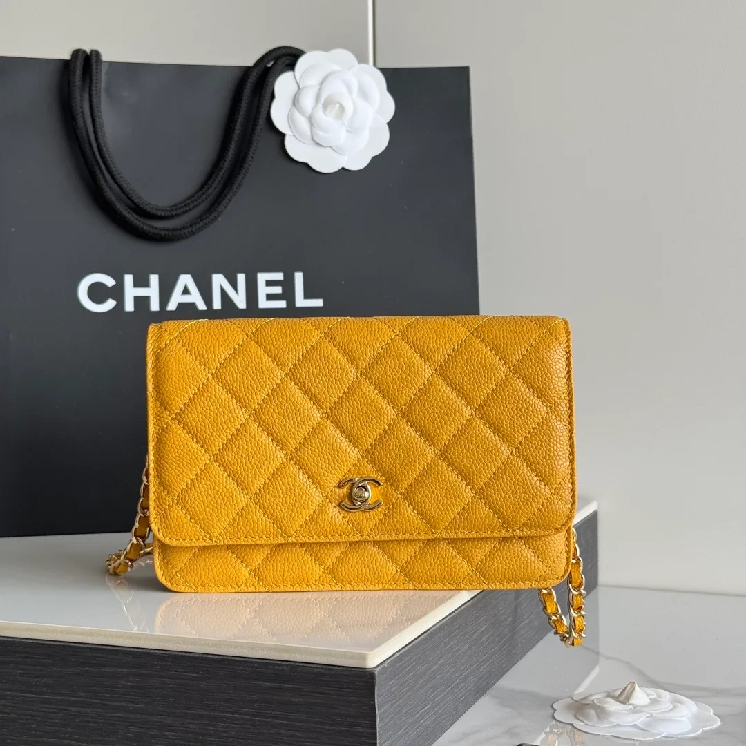 Chanel Calfskin Quilted Clutch in Yellow · view 2