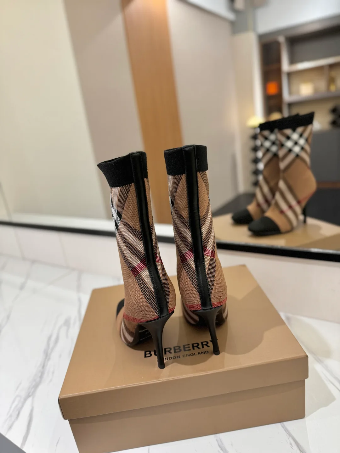 Burberry Check Knee-High Boots in Beige · view 7